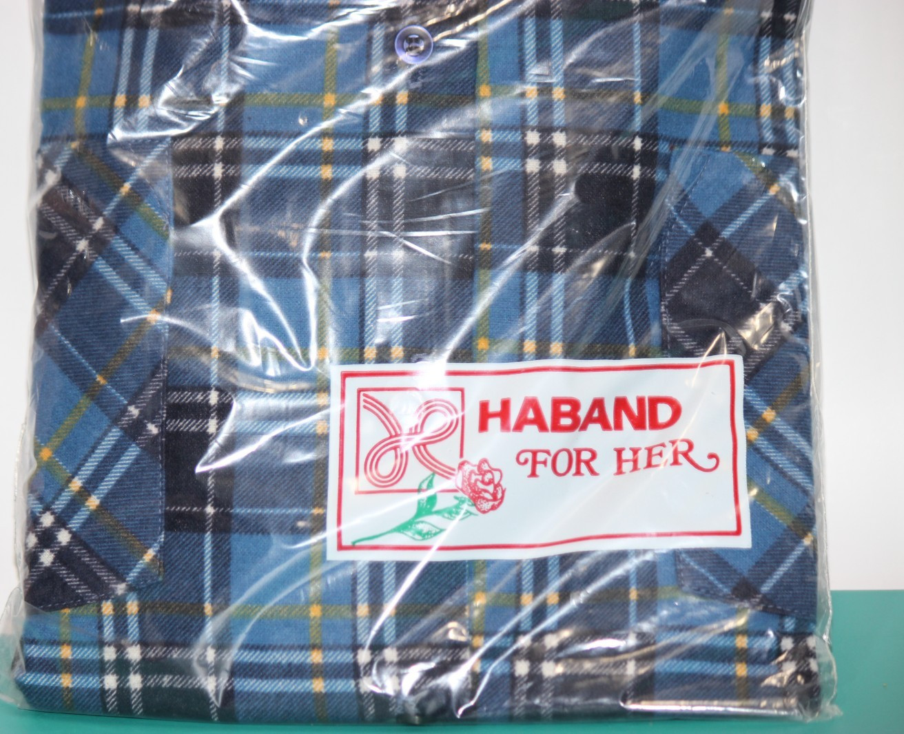 NIP Vintage 70’s 80’s Haband For Her Blue / Yellow Plaid Shirt LARGE Jamaica