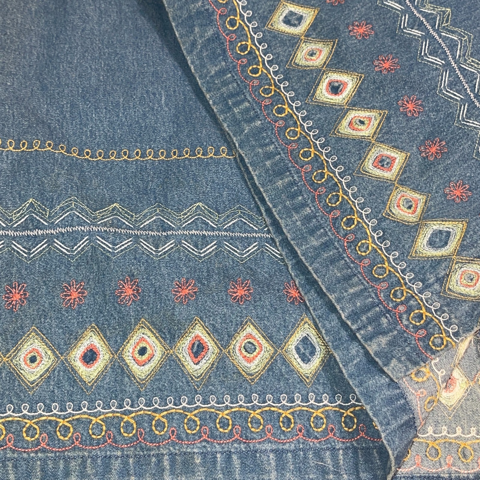 Denim & Co. VTG Modest Denim Skirt Jacket Outfit Set 1X Grannycore Embroidered