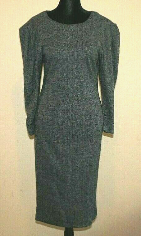 Vintage Dress 1980s Sheath Column Knit Long Sleeve Womens Size 8 9 Secretary