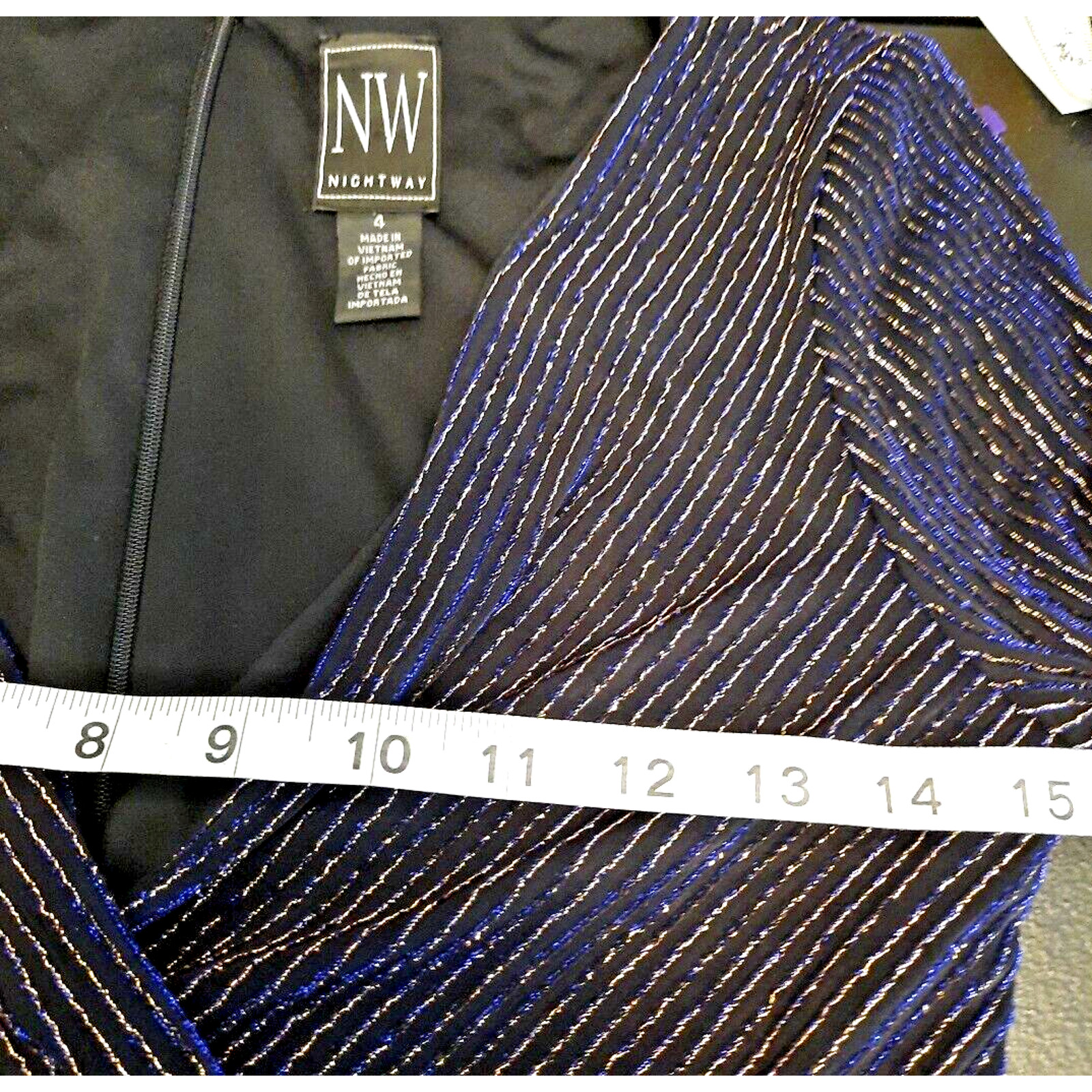 Vintage 90s Metallic Faux Wrap Maxi Dress Size 4 Black Blue Whimsigoth Event