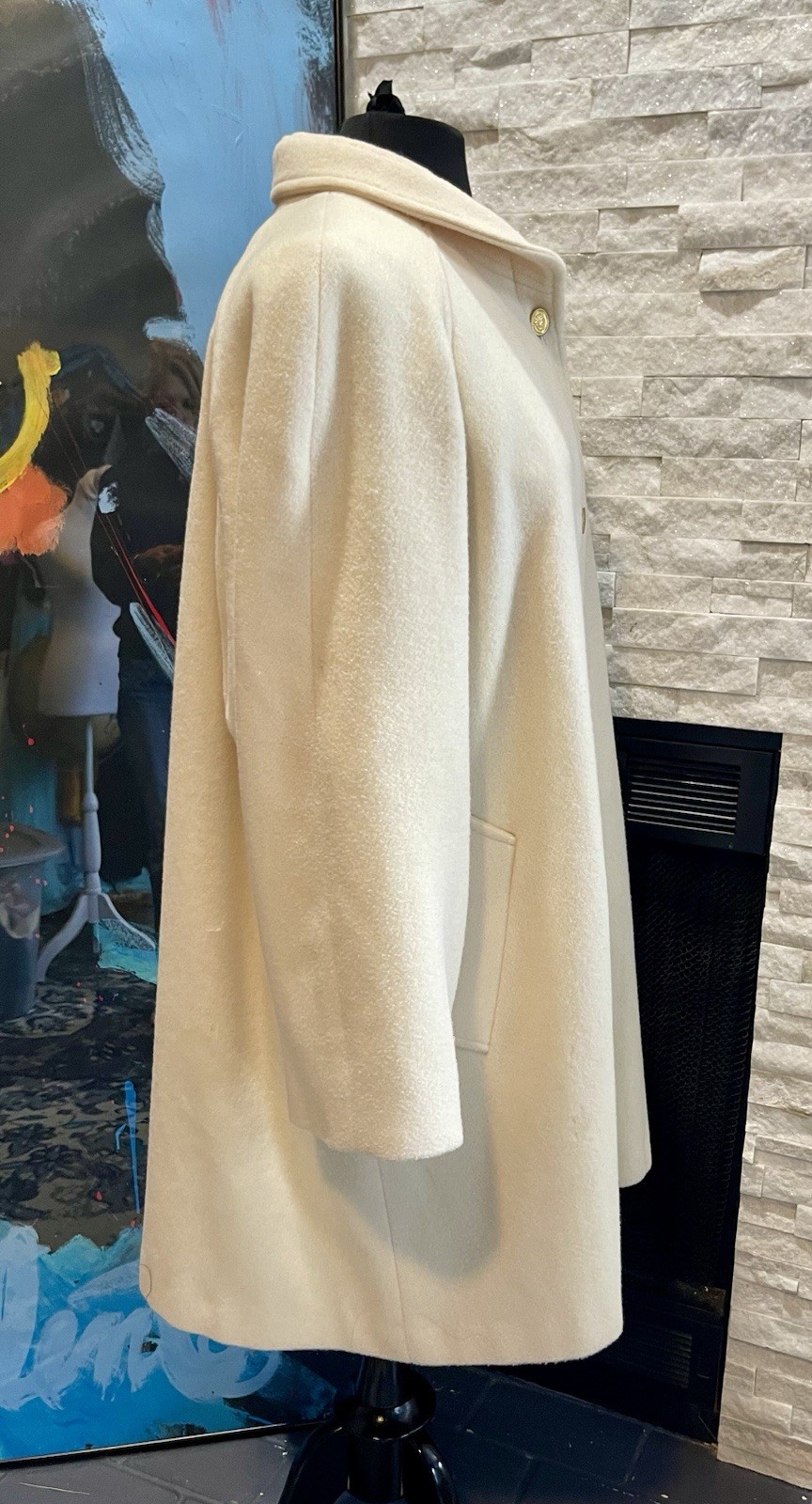 Vintage Herman Kay Wool Swing Coat Ivory White Size 16 Mary Tyler Moore Jackie O