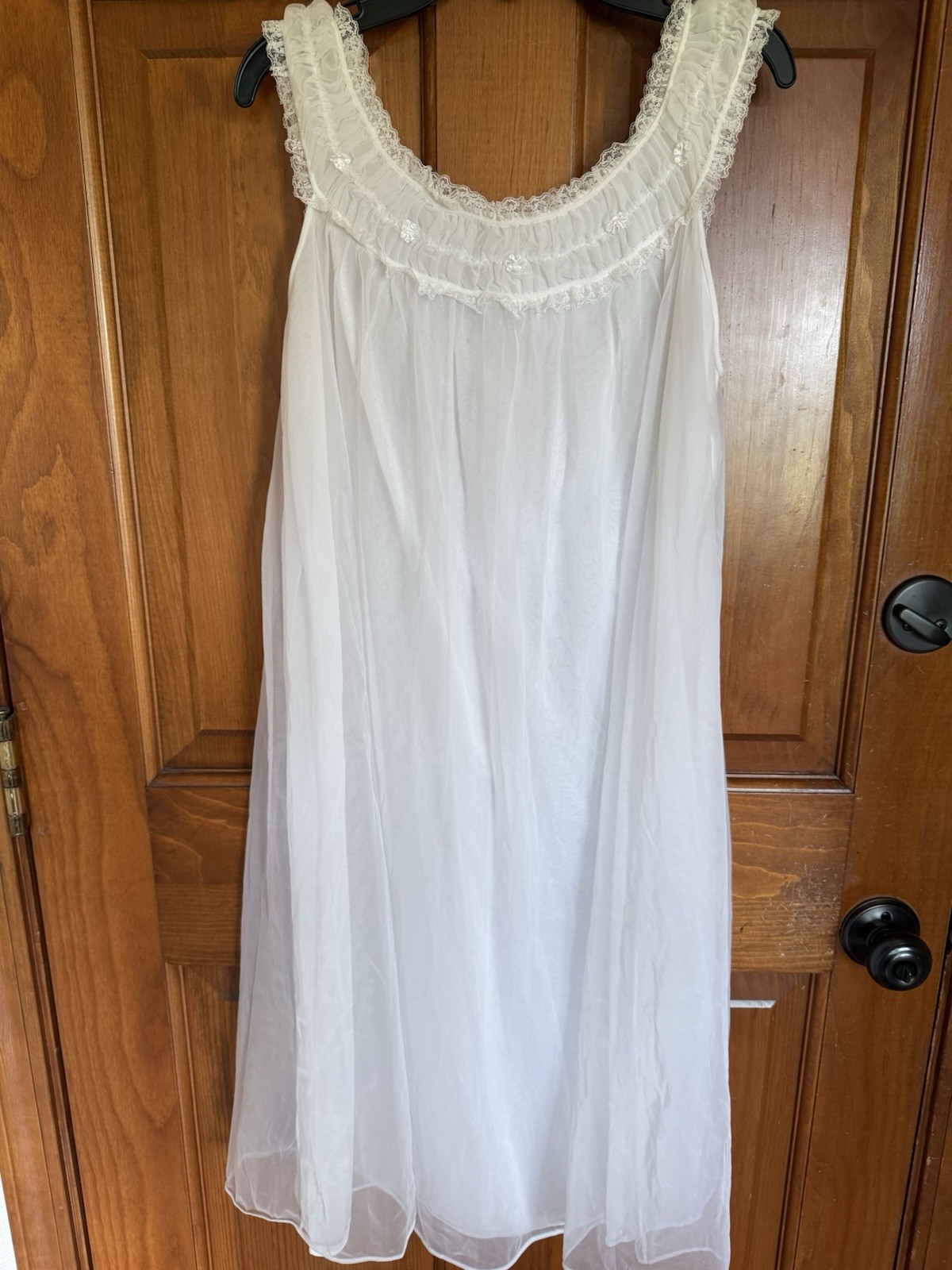 Gotham Gold Stripe Vintage Ladies Nightie, Nightgown, white, Small
