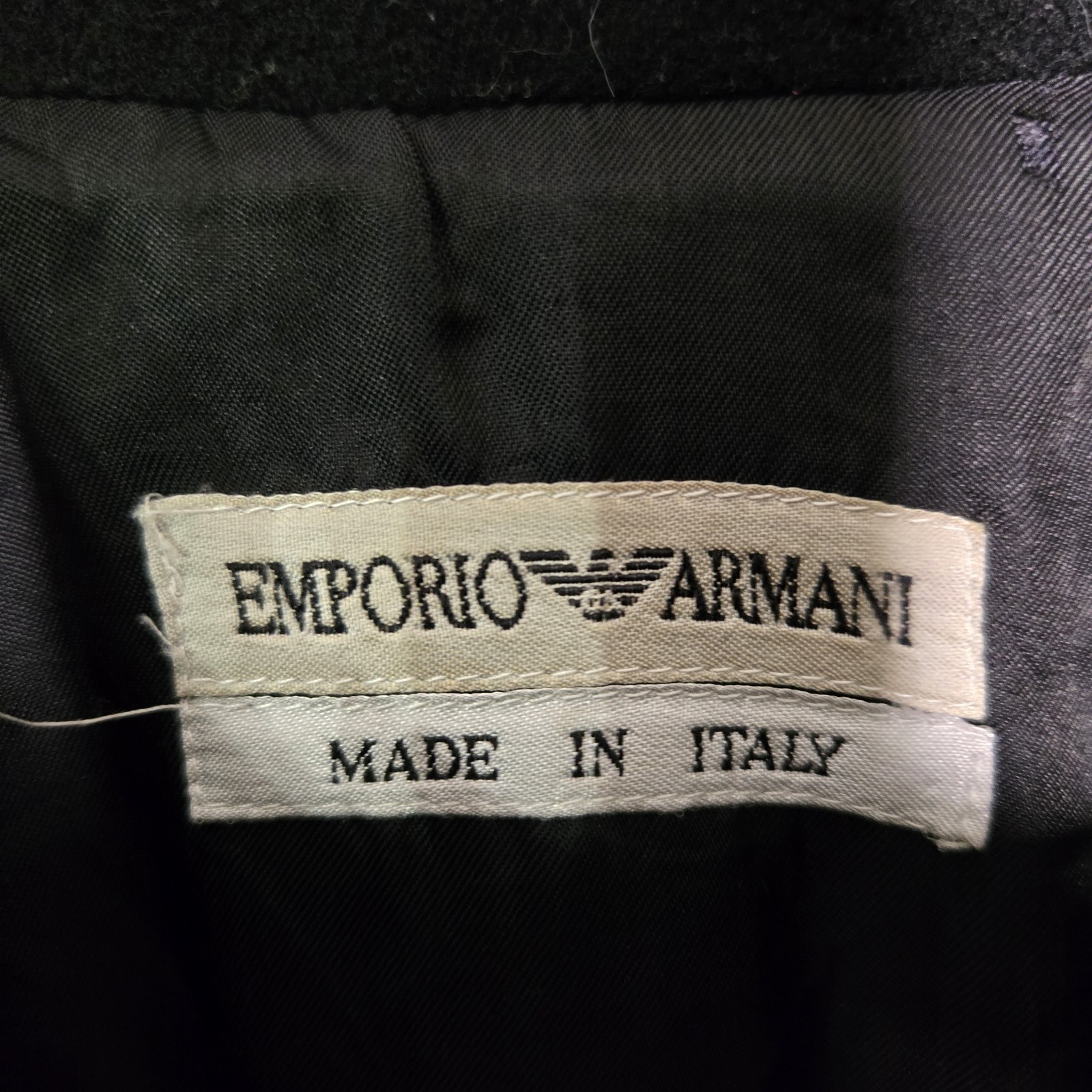 Vintage Emporio Armani Italy Womens 44 Swing Coat Virgin Black Wool Satin Lined