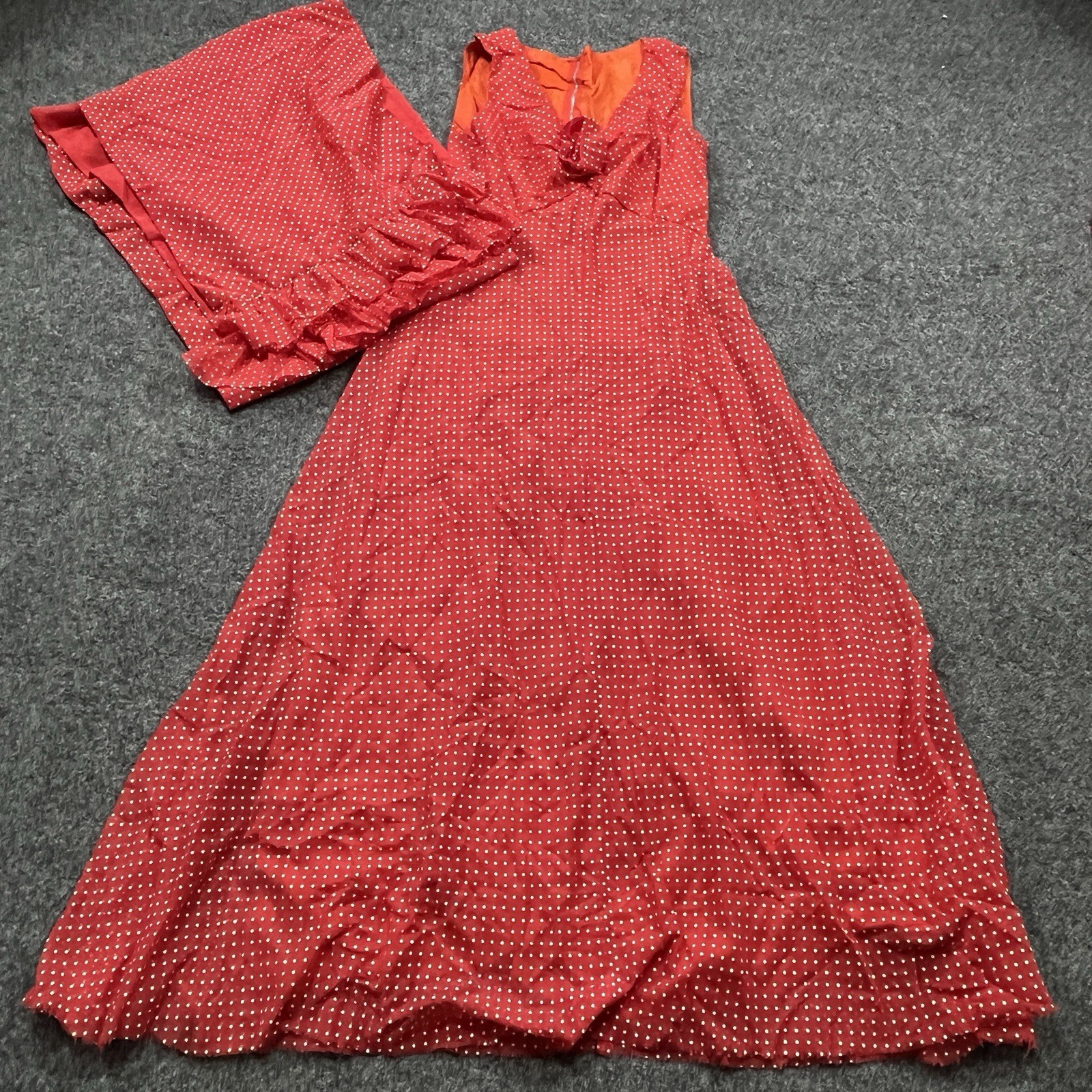 Vintage Miss Elliette Red Polka Dot A-Line Maxi Dress Stole Shawl Womens ? Large