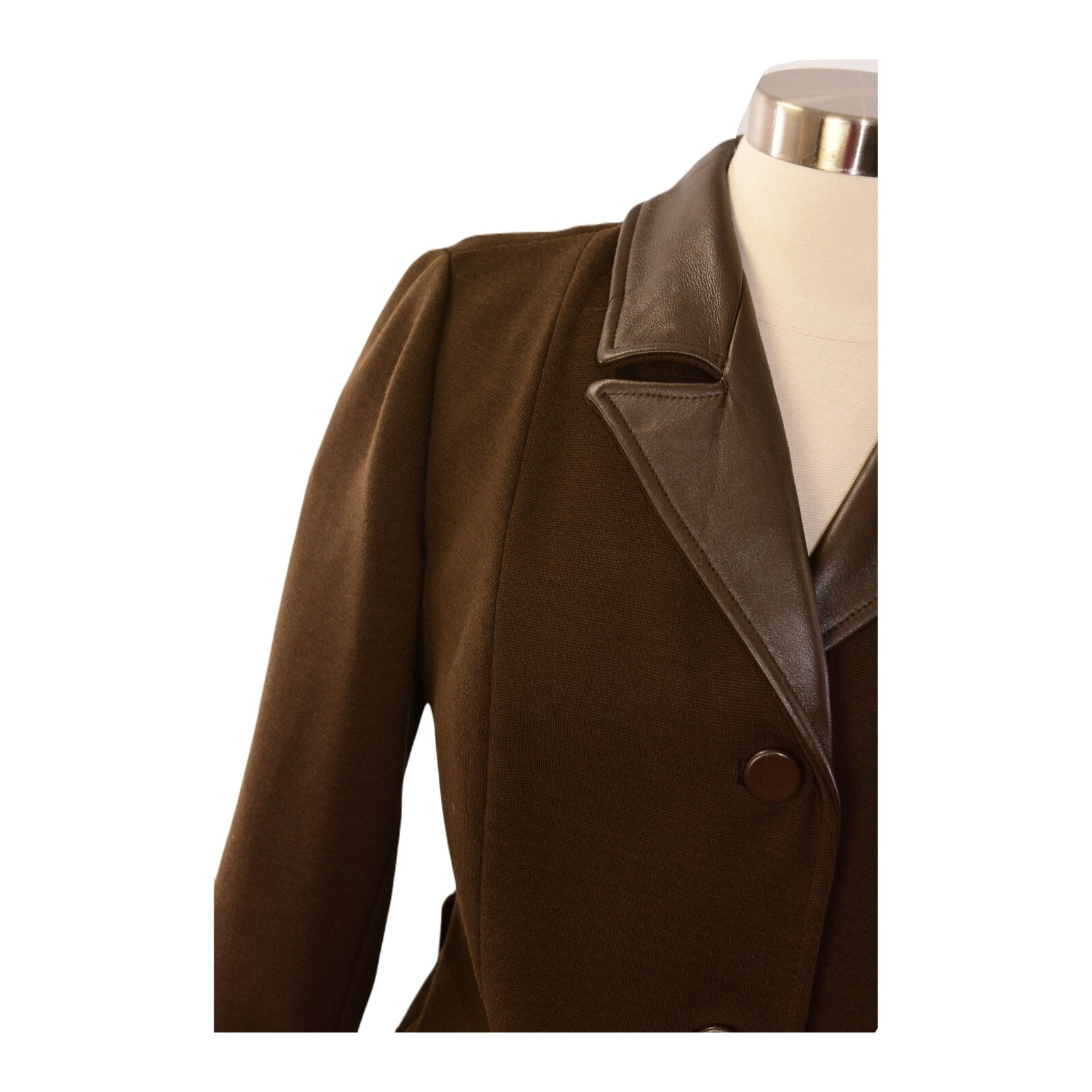 Butte Knit Chocolate Brown Wool & Leather Trim Jacket 70s Vintage Womens M/L