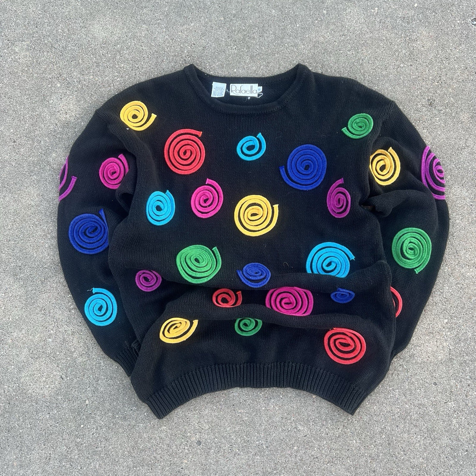 Vintage Rafaela 3D Knit Sweater With Colorful Spirals From The 90s!