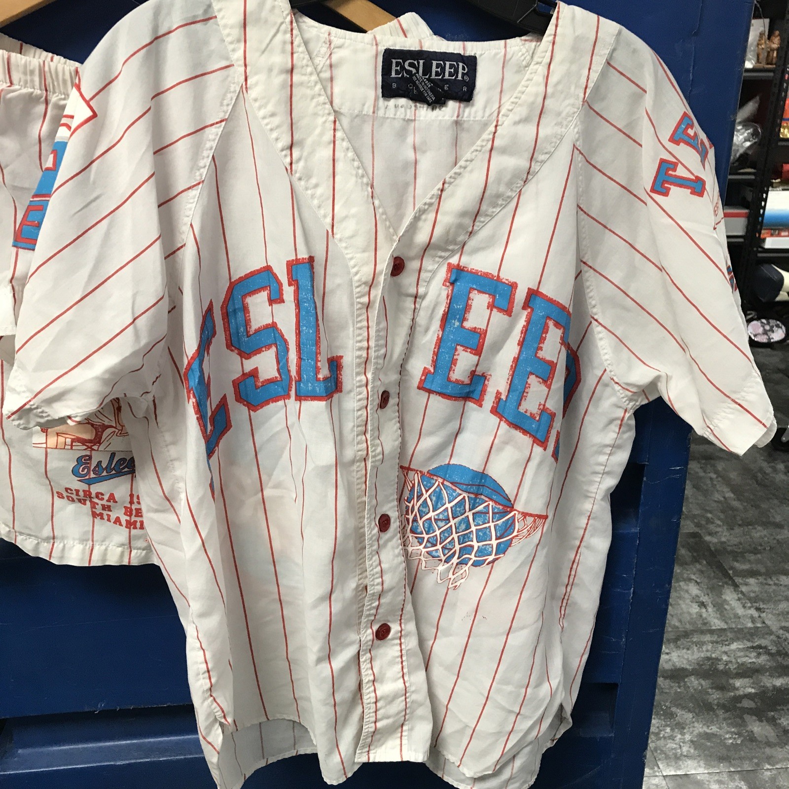 Vintage ESLEEP Women’s Pajama Set Boxers Oversized 90’s Music Head Basketball S