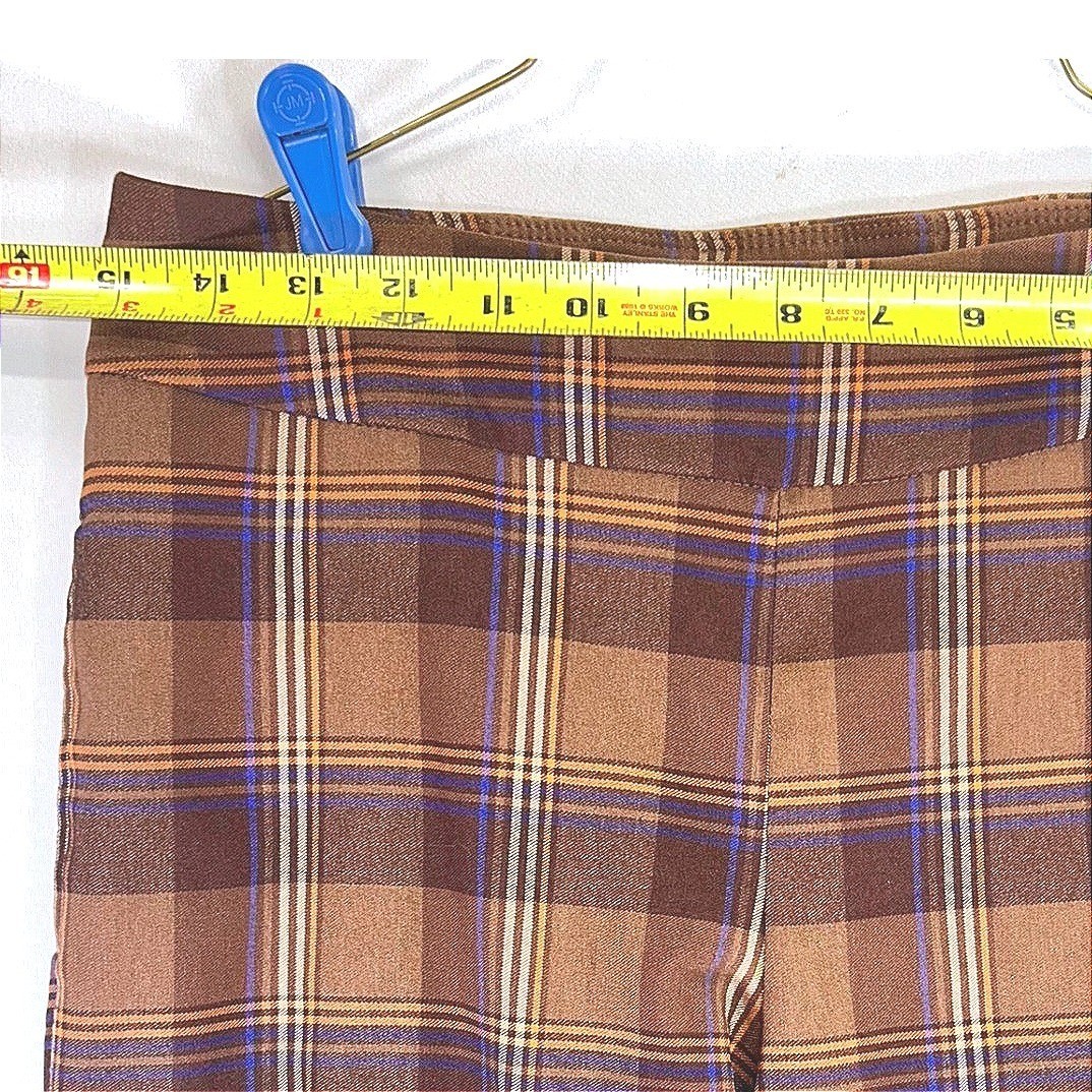 Cato Brown Plaid Flare Pants Women Size 8 Mid Rise Stretch Trouser Retro Preppy