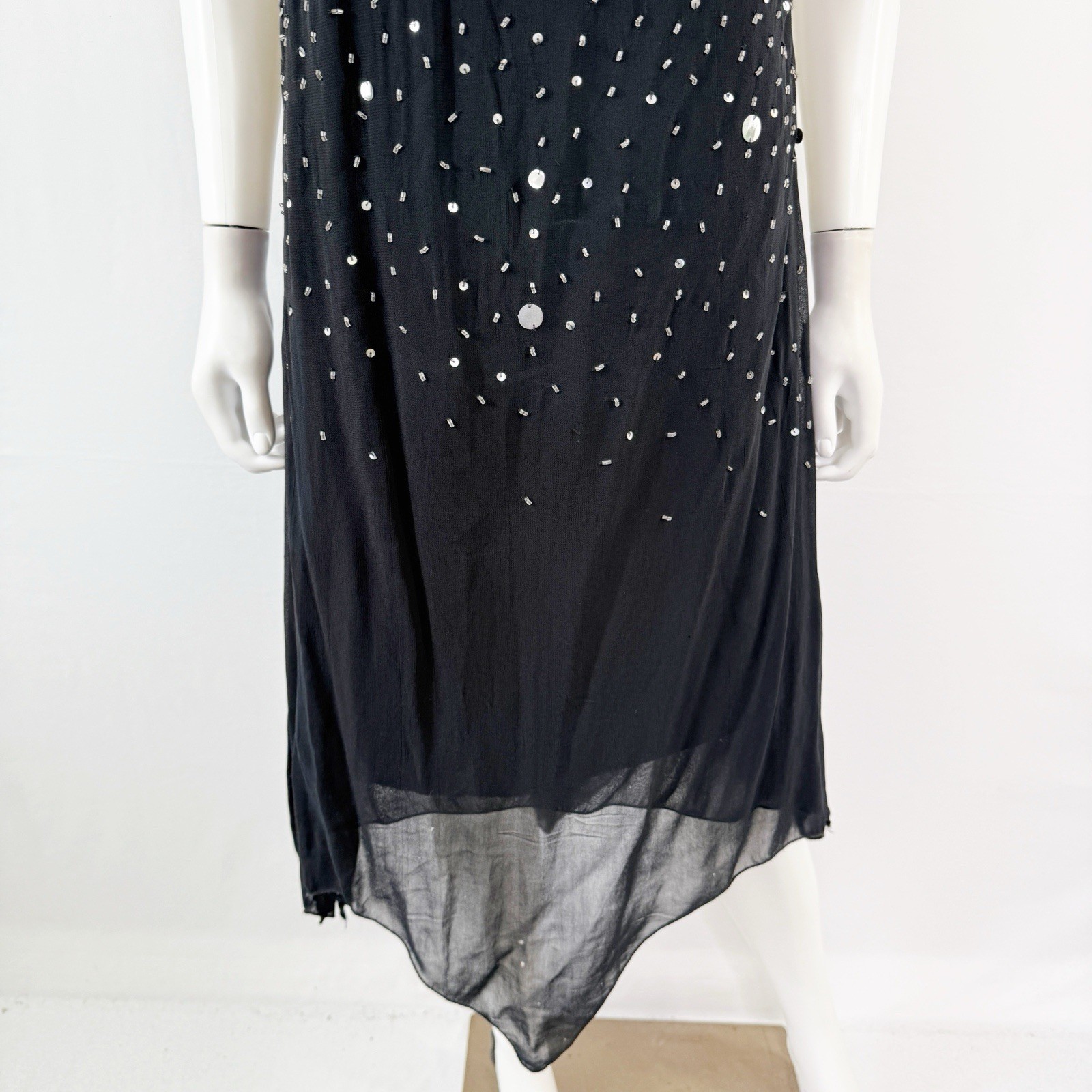 Vintage CDC Black Beaded Midi Dress Size 10 Sleeveless Cocktail Y2K