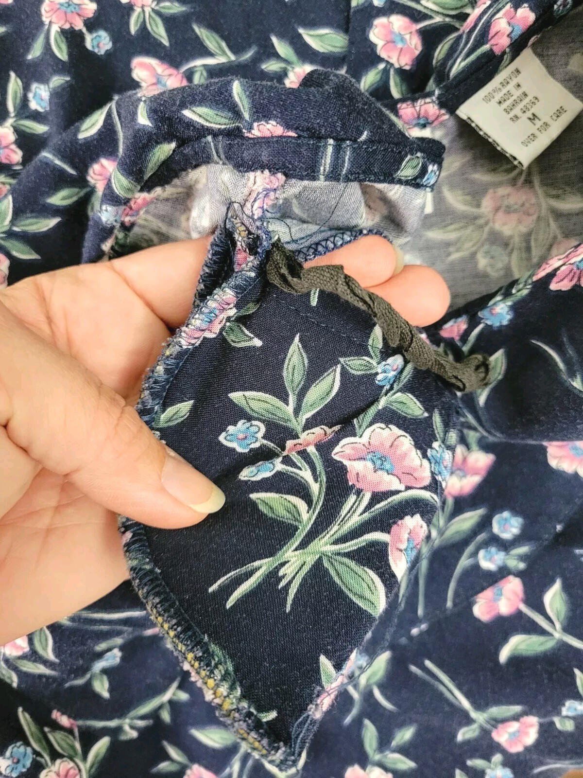 Vtg Ulterior Motives Navy Blue Floral Dress w Raised Waistline & Collar Size M