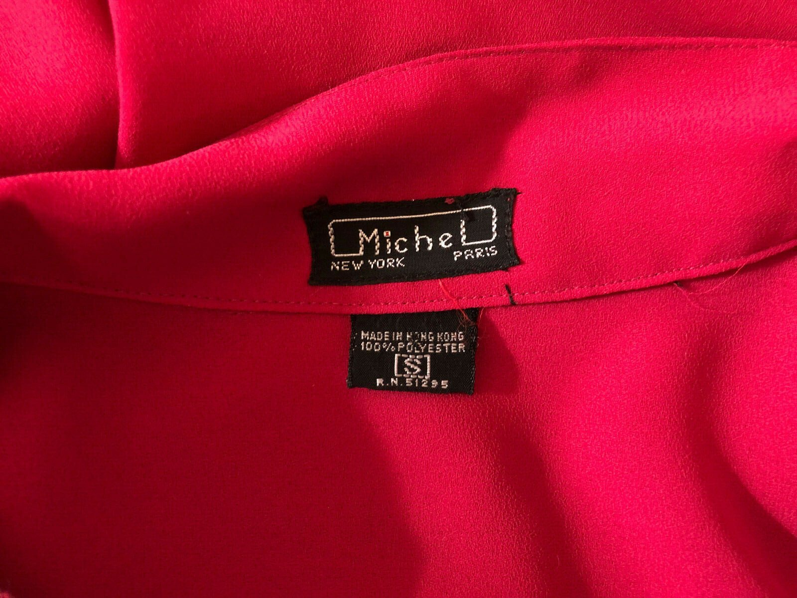 Vintage Women’s Blouse MICHEL Paris New York Magenta Size S 1990’s Ties Buttons