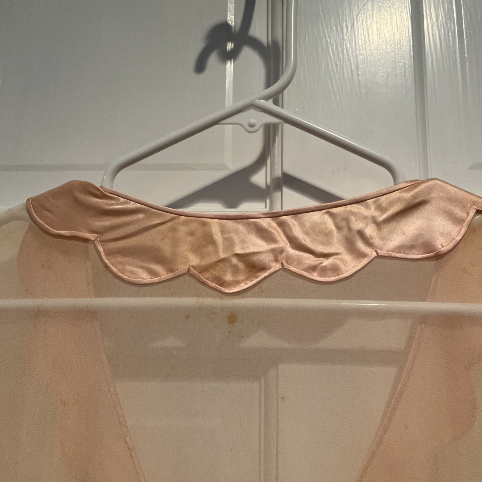 Antique 1920s Pink Silk Chiffon Peignoir Dressing Robe Satin Art Deco Lingerie