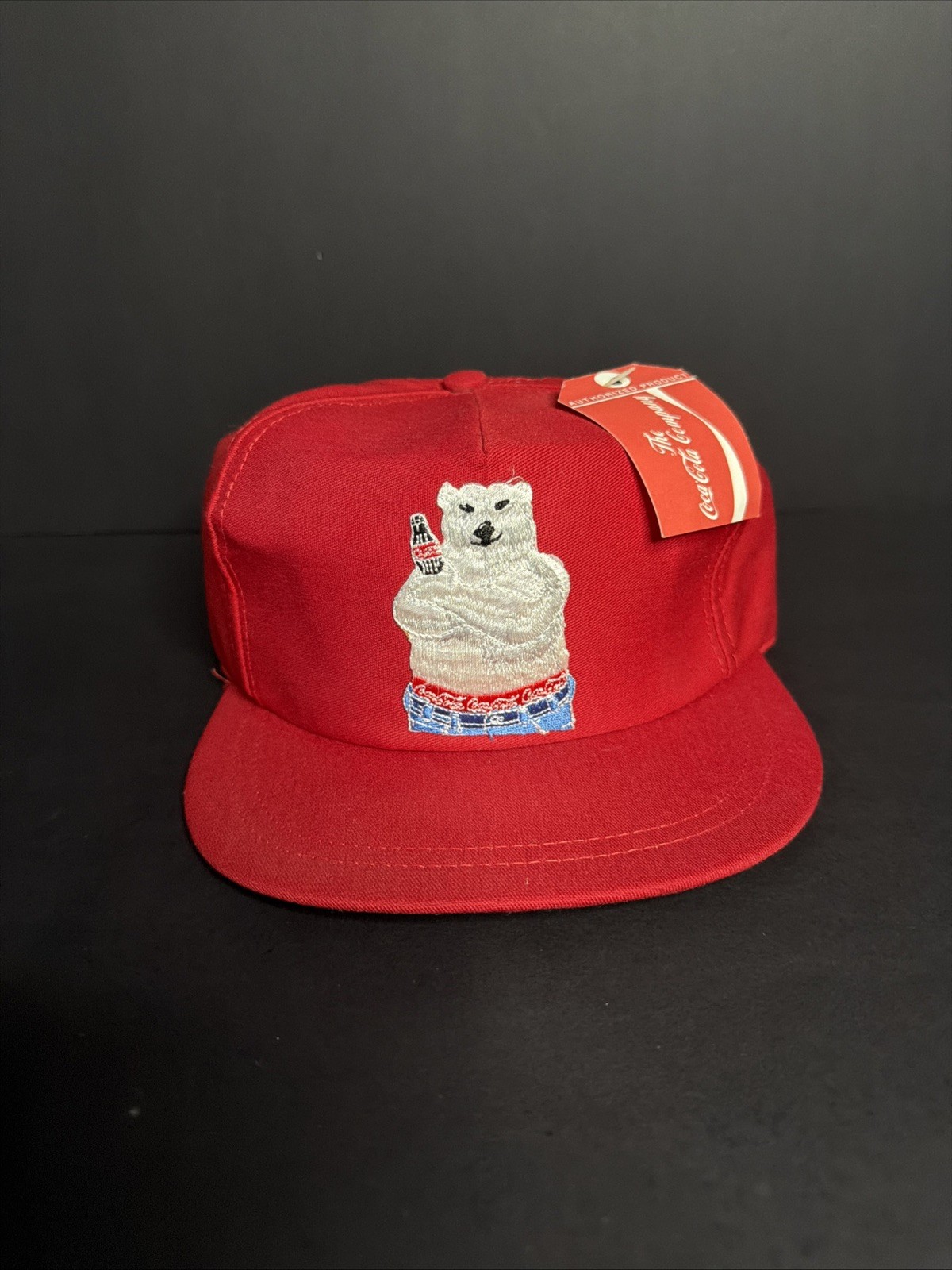 Vintage RED Coca-Cola Snapback USA Baseball Cap/hat with bear holding coca cola
