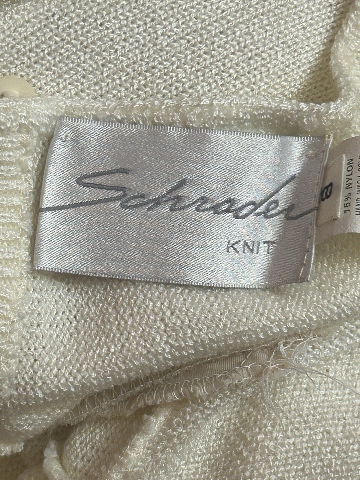 Vintage SCHRADER KNIT Skirt /Blouse Set Size 8 Womens Ivory Color 70s/80s Office