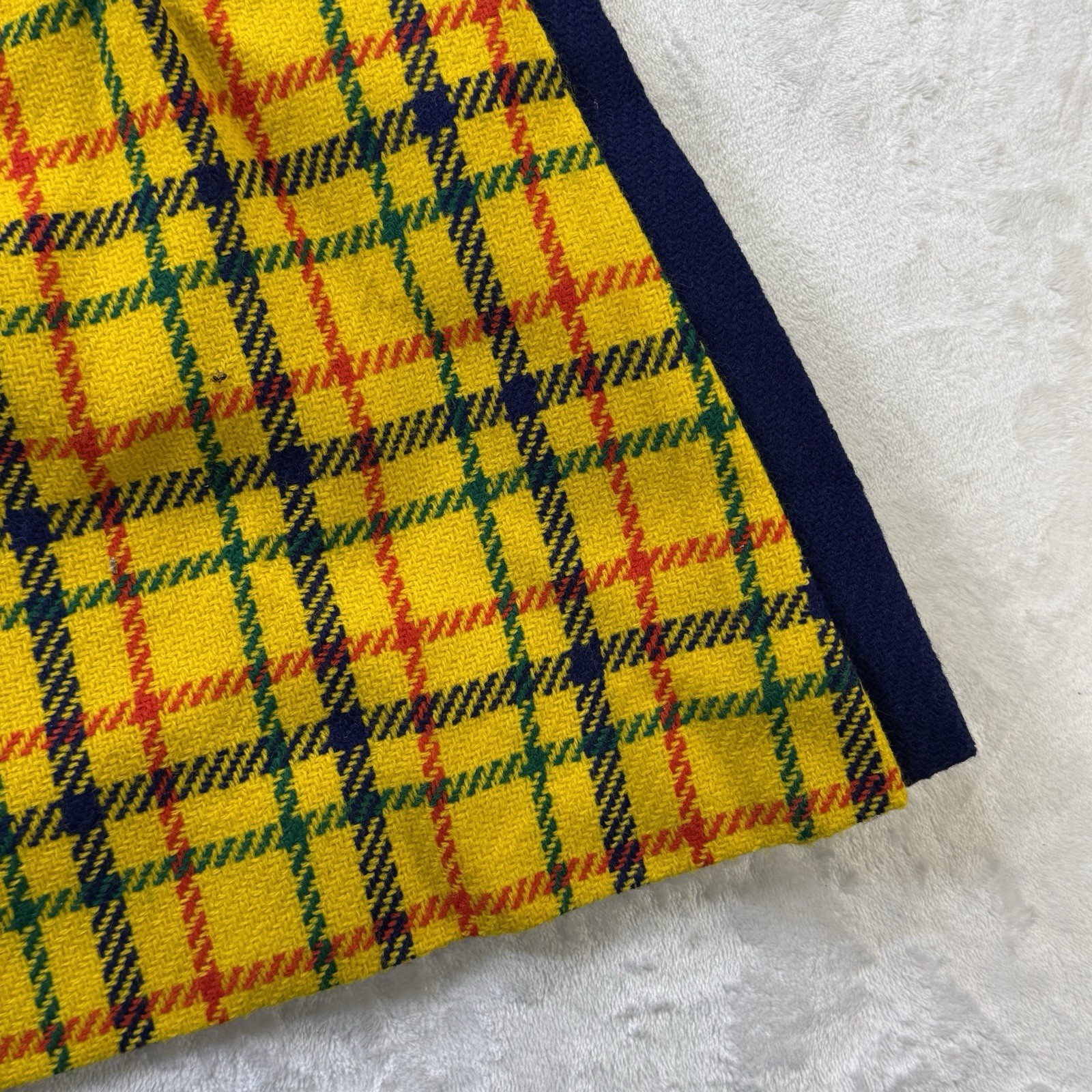Vintage 60s 70s Parfait Originals Plaid Mod Dress Yellow Wool Disco MCM