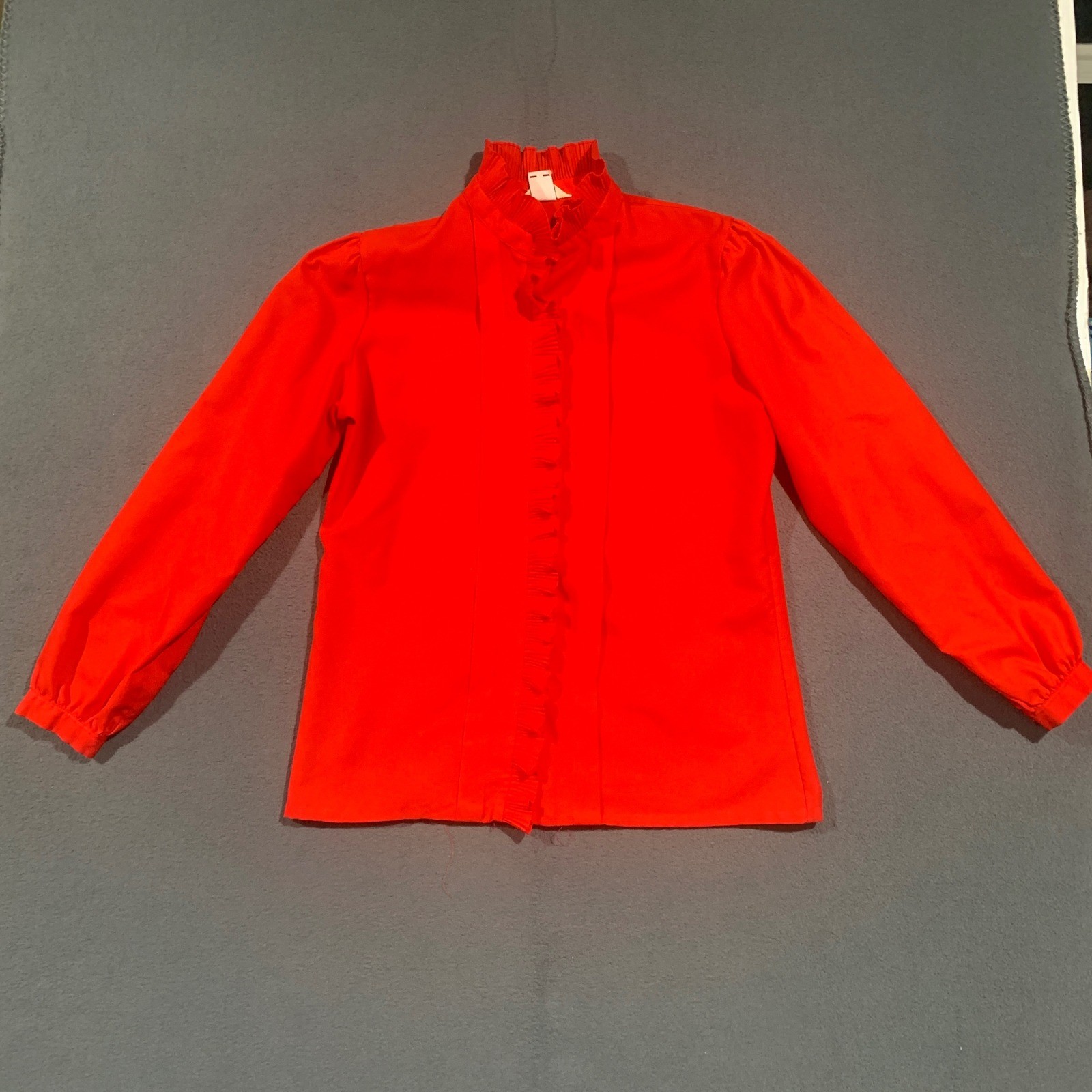 Gailord Vintage Red Ruffle High Neck Blouse Victorian Style Long Sleeve Size 14