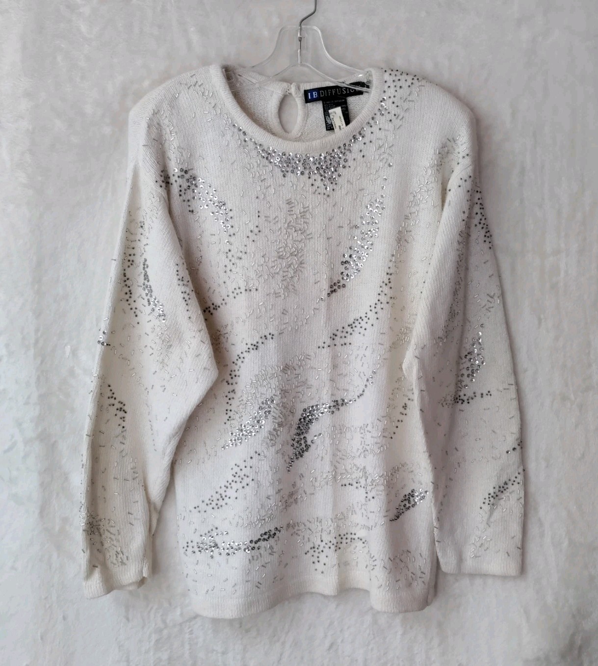 Vintage 90’s I.B. Diffusion Embellished Sweater Silk Blend Ivory Women’s Sz L