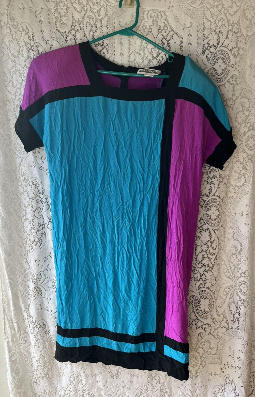 VTG Pat Argent 100% Silk Color Block Dress Geometric Print Womens 10