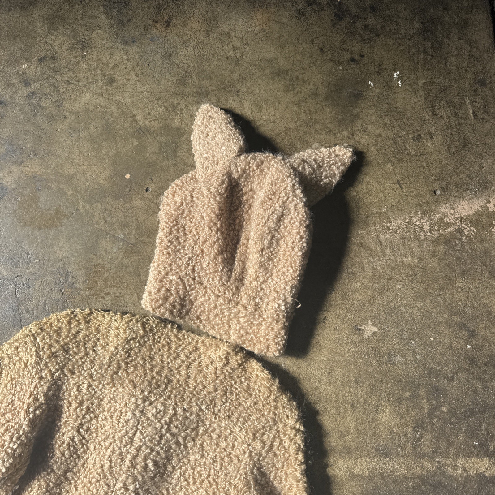 Vintage 1930s 1940s Blonde Curly Mohair Cat / Lamb Outfit Suit & Headpiece Hat