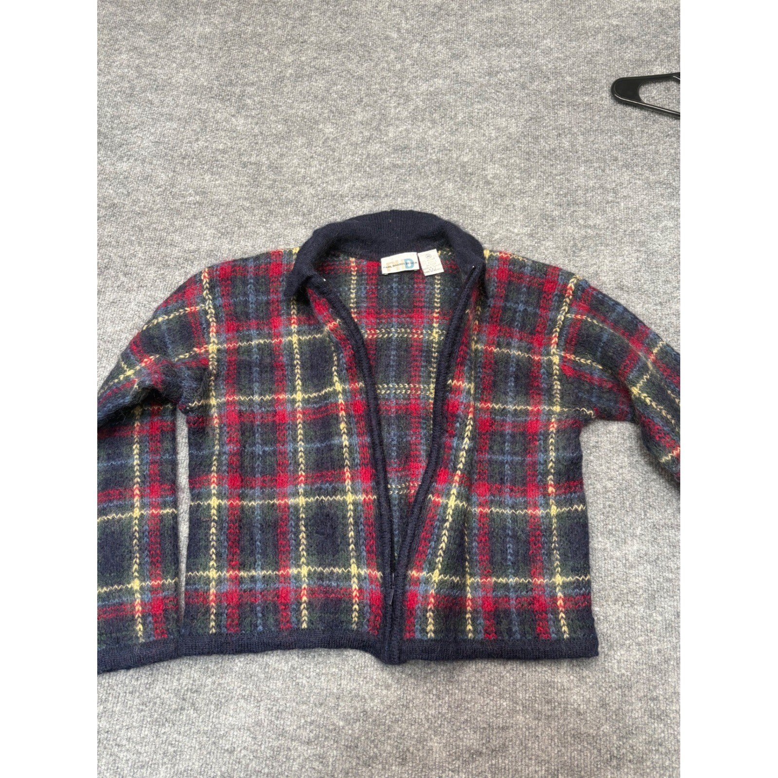 Vintage Paul Harris Design Mohair Blend Plaid Zip Up Cardigan Sweater Medium