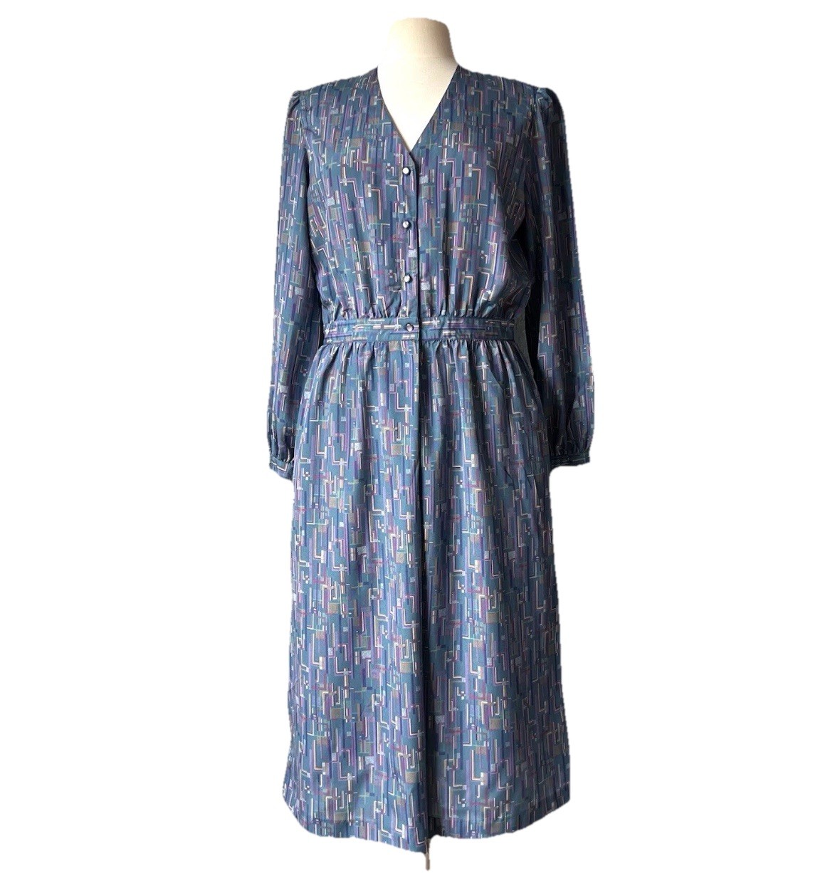 Vintage 80s Silksensible Tea Dress Size 14 Shoulder Pads Retro Cottagecore EUC