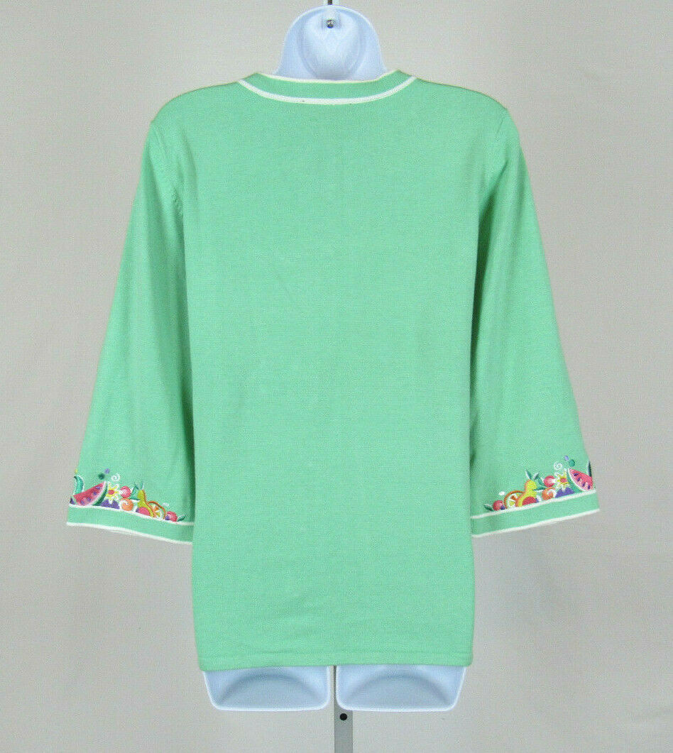 VTG 1990s BOB MACKIE WEARABLE ART MED TOP EMBROIDERY FRUIT FLOWER COTTON ACRYLIC