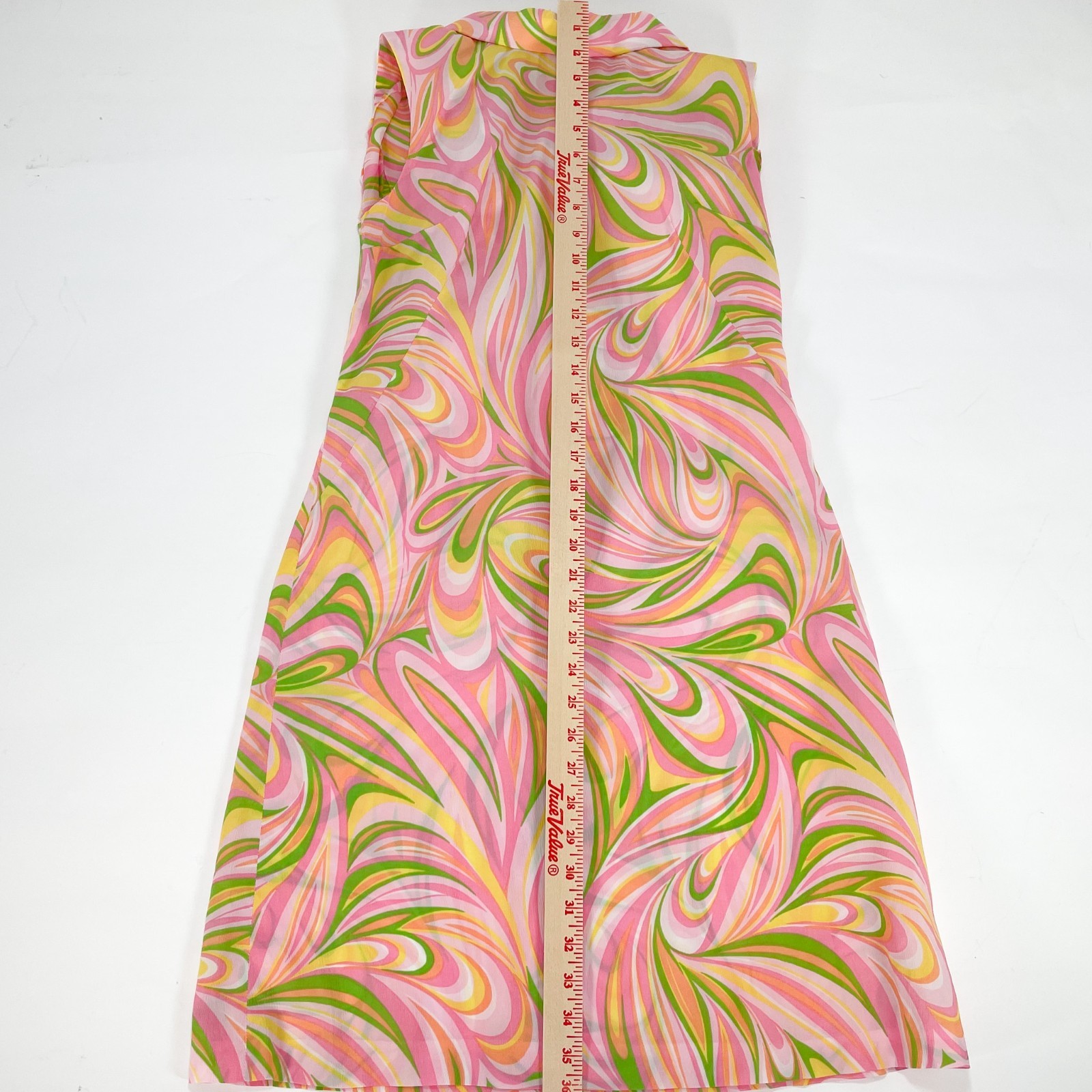 1960s Homemade Mod A-Line Midi Dress Psychedelic Print Tie-Back Collar