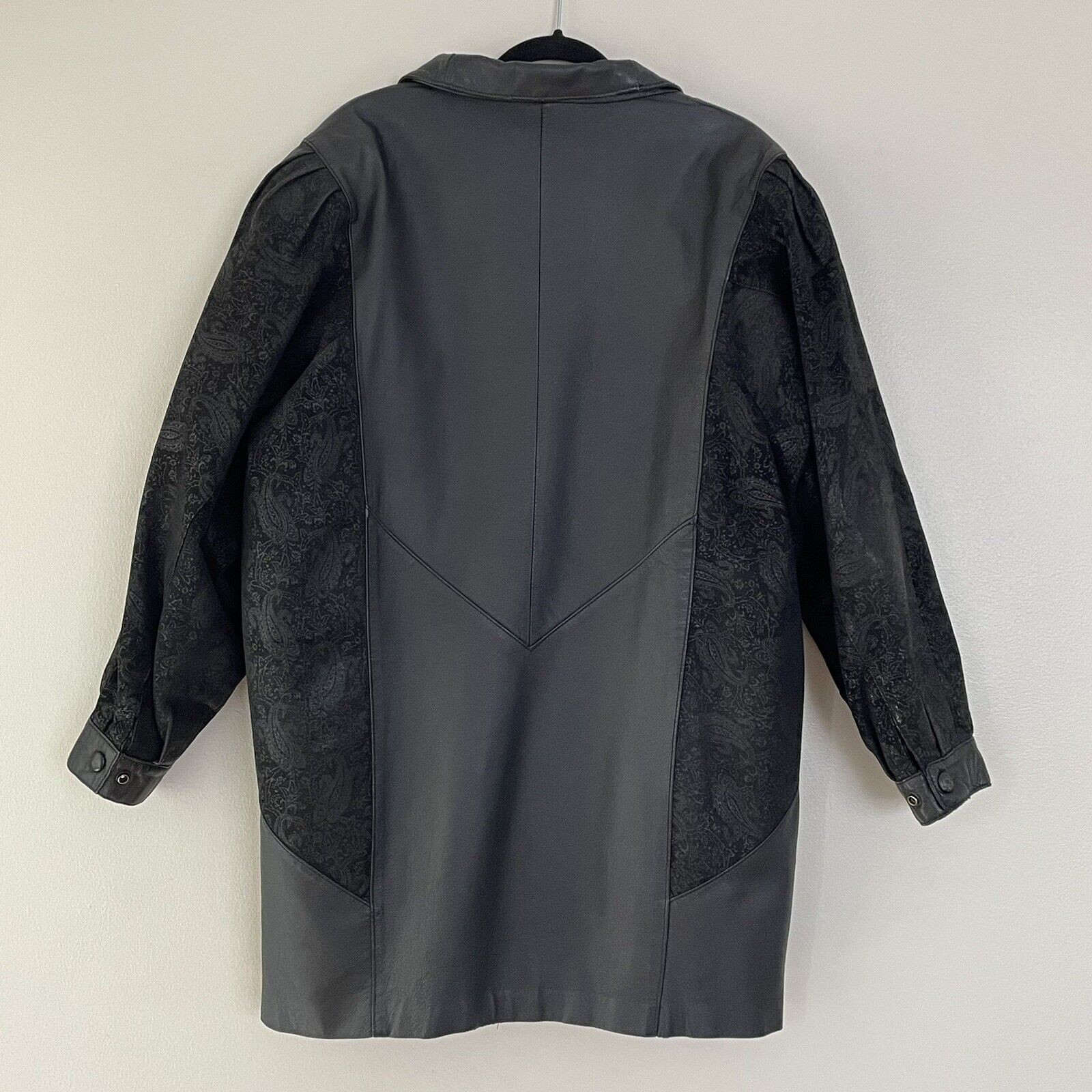 VTG Leather Coat Jacket Puff Paisley Embossed Sleeves Thinsulate Black Women’s L