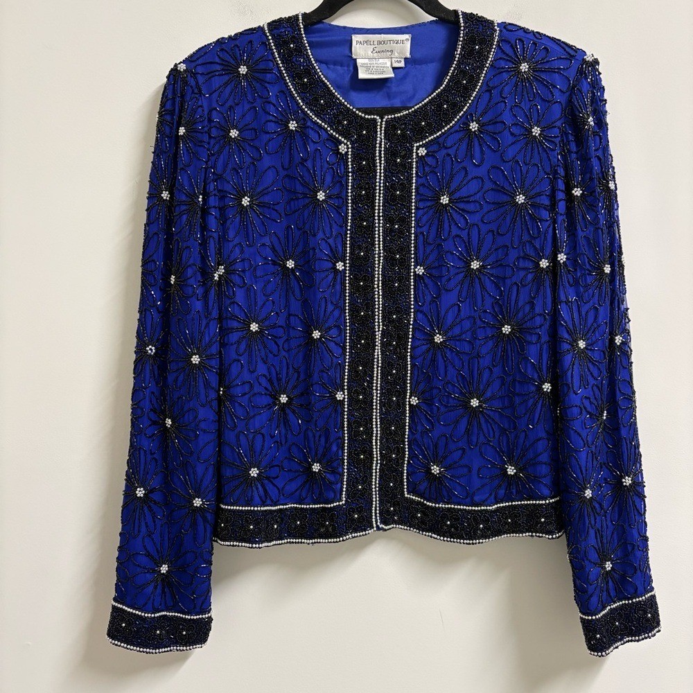 Vintage Papell Boutique Silk Beaded Sequin Jacket Women’s Size 14P