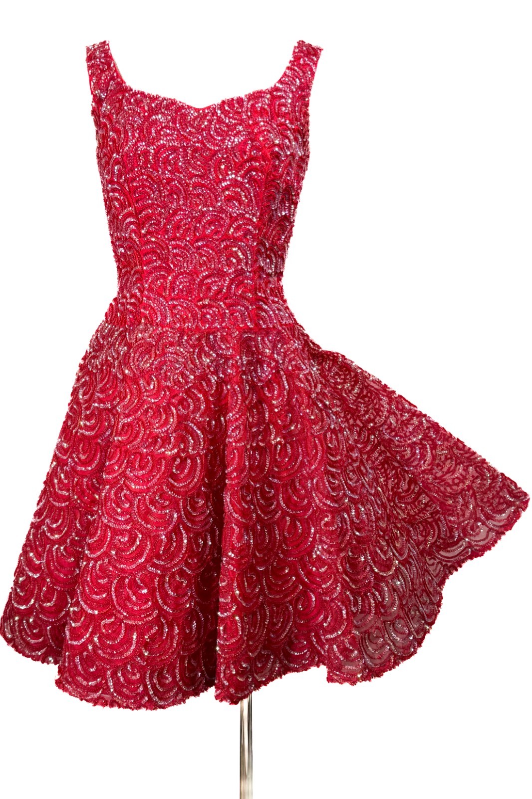 VTG 60s Mike Benet Formals Red & Sequin Party Dress, Fit and Flare SZ 9
