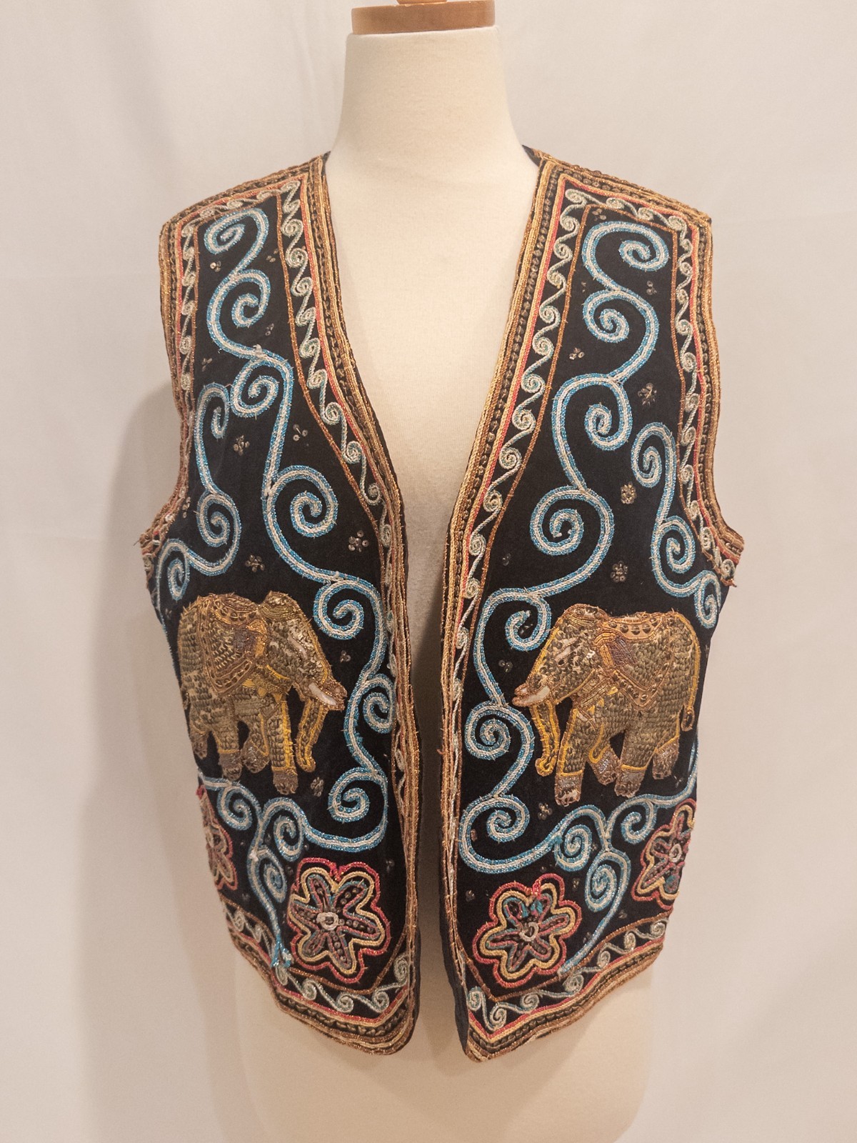 Vintage 1970s Carol Horn Workshop Vintage Hand Embroidered Elephant Vests Sequin