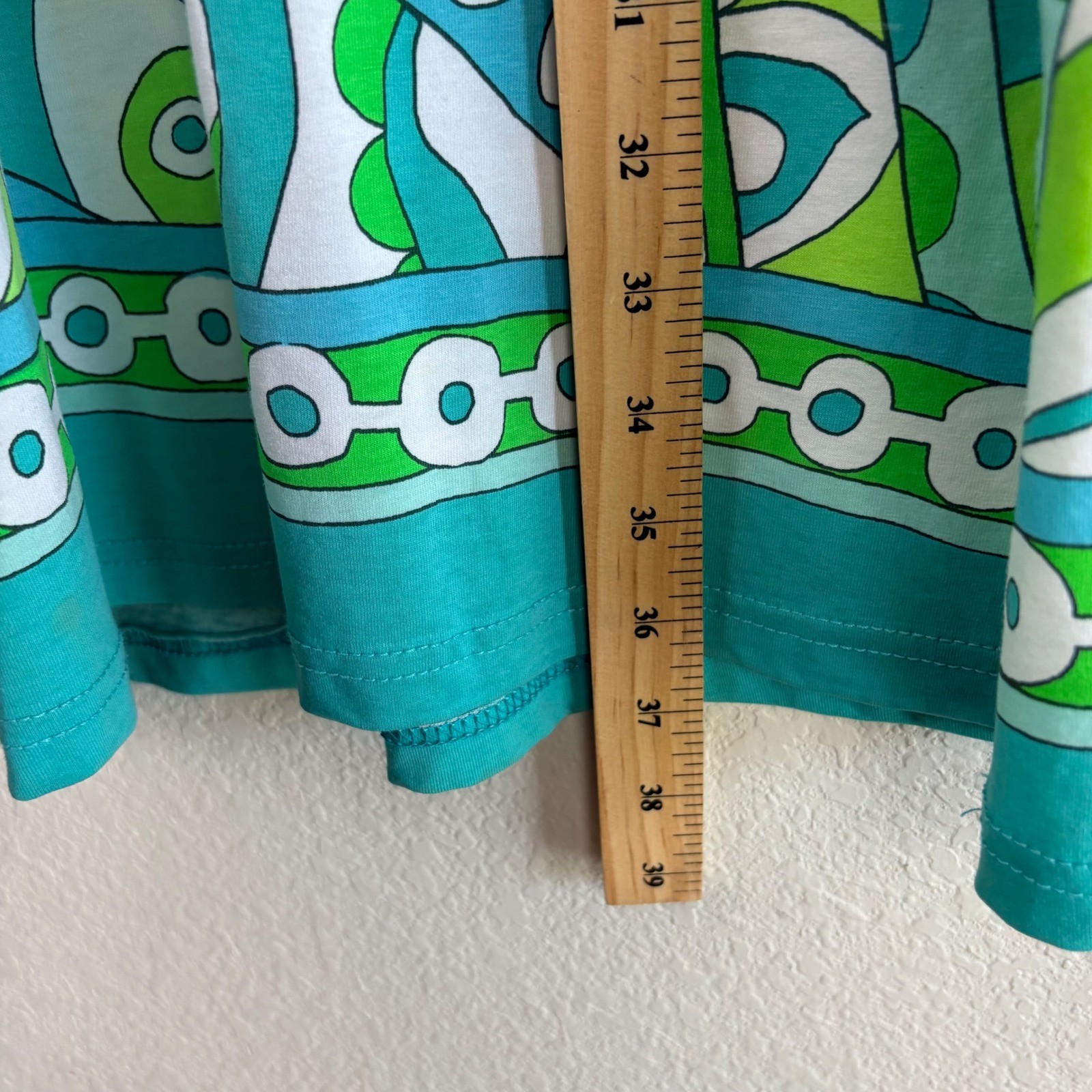 Barbara Gerwit Large Green Blue Geometric Tunic Dress V-Neck 3/4 Sleeve Mod