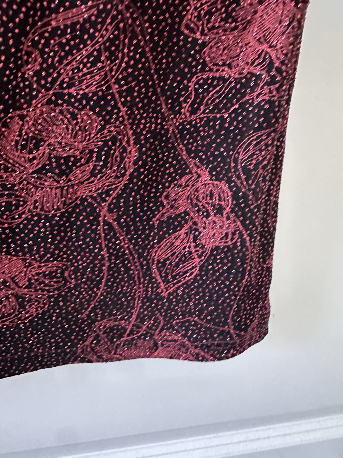Vintage 90s JKLA Black & Red Glitter Floral Slinky Tank Top Women’s Sz Med Party
