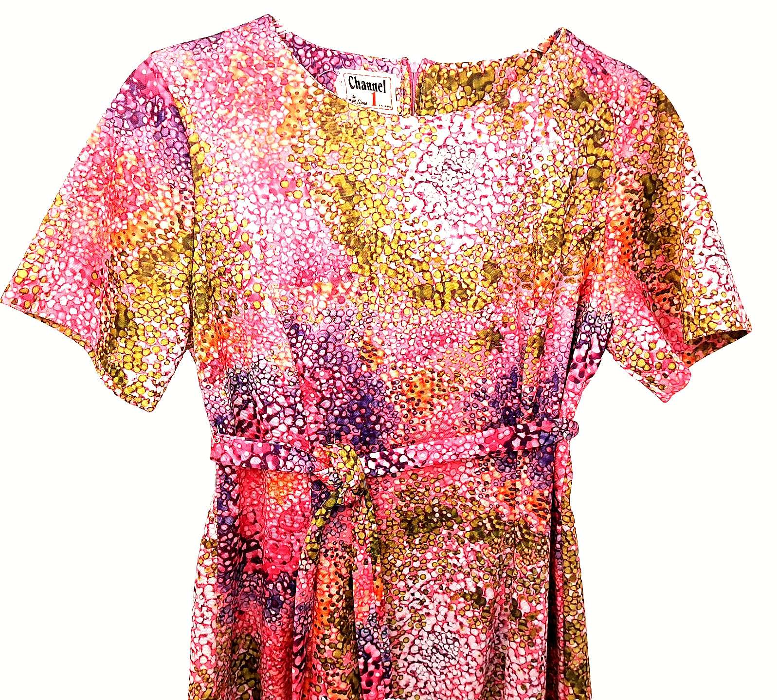 Vtg Channel 1 By Bill Sims Polyester Multicolor Dress Belt Abstract 1980s
