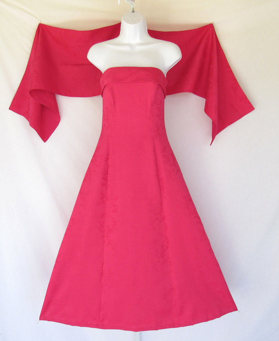 VINTAGE 1980s 90s ROBERTA COCKTAIL PROM DRESS MAGENTA PINK SHAWL FLOWERS