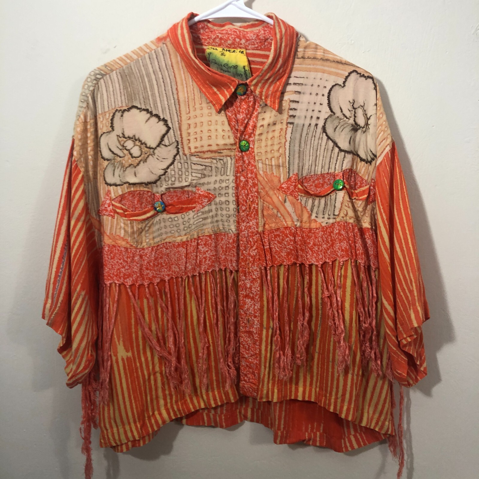 vtg Paul Ropp Button Shirt One Size Old America Rayon 1989 Fringe Western Boho