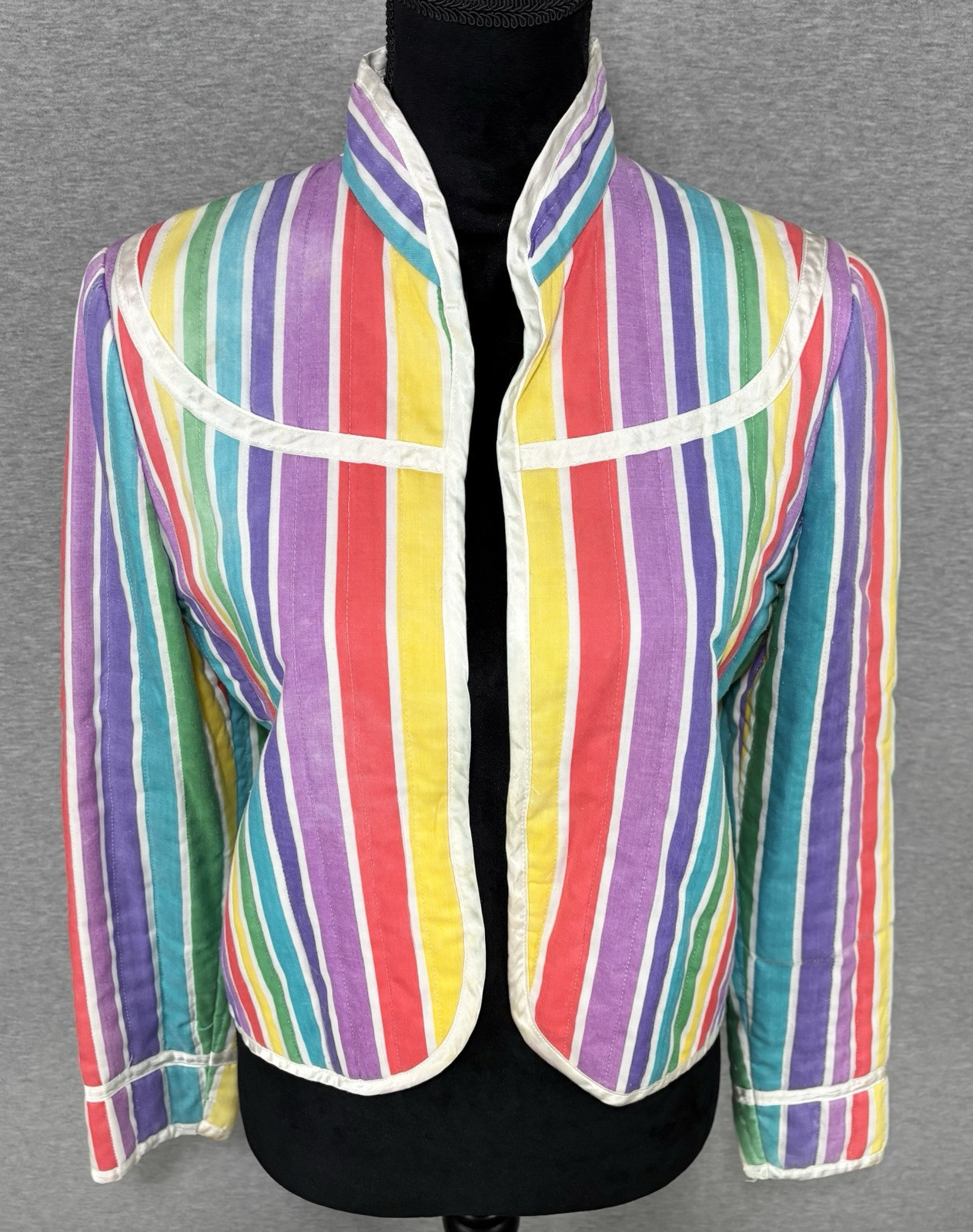 70s Quilted Rainbow Jacket Size Small Open-front Colorful Pride Vintage Pockets