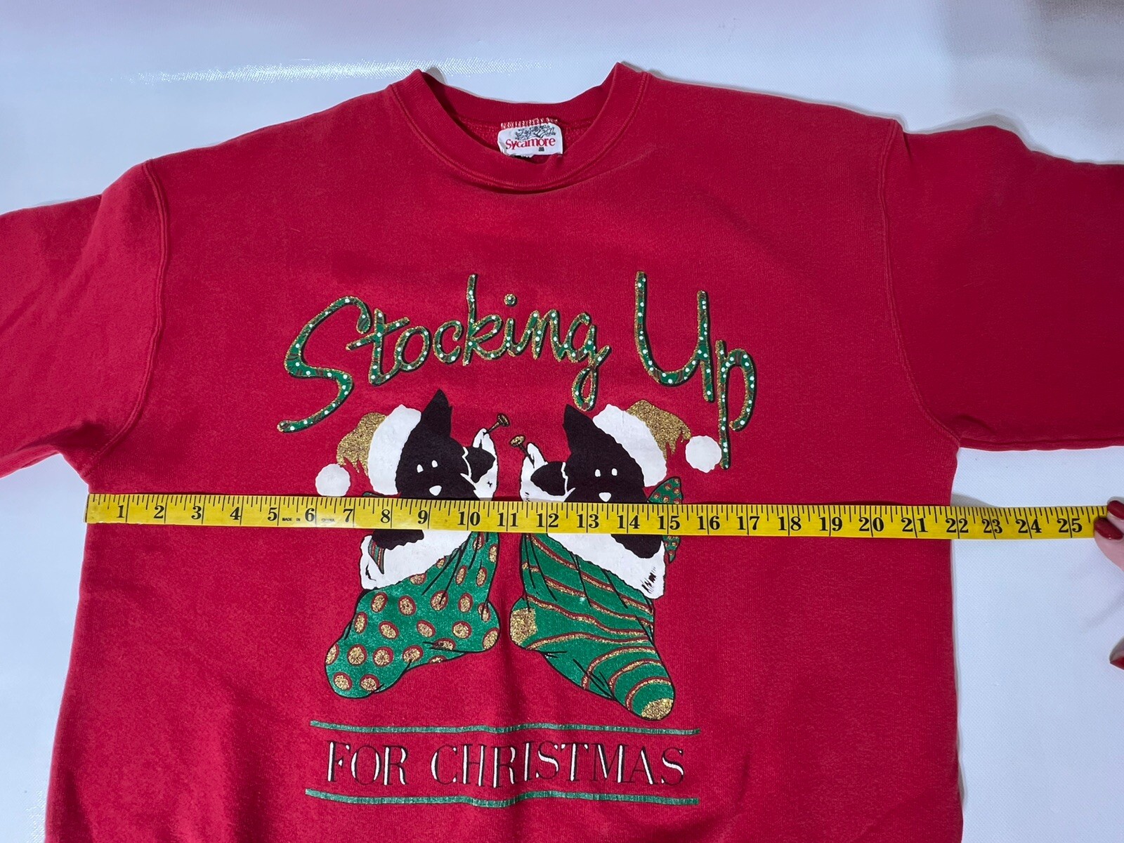 Vintage Christmas Pullover Sycamore Puffy paint Red Glitter Dogmom No Size Tag