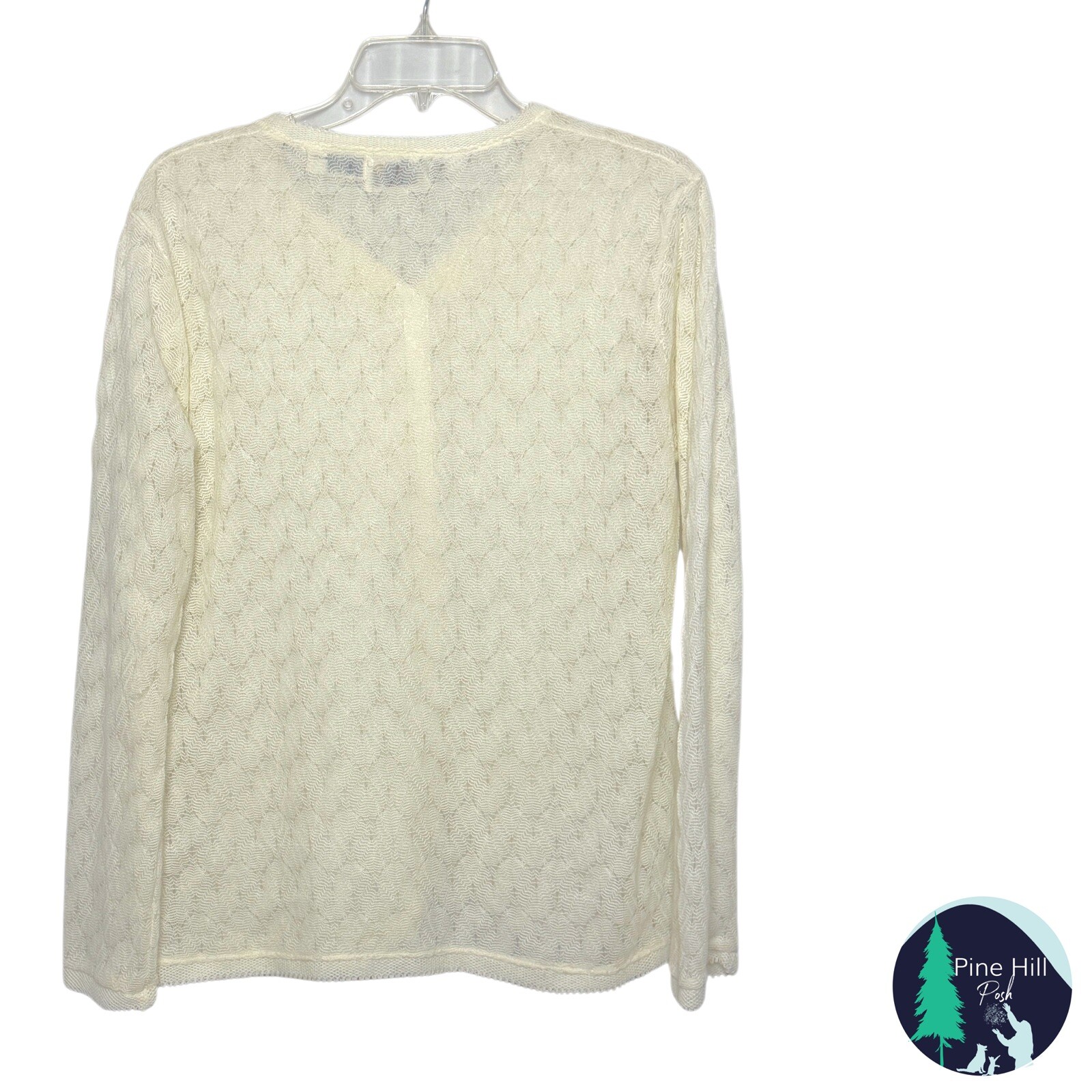 Vintage 70s Terry Turner Cardigan Sweater Sz Large Ivory Crochet Chiffon Lined