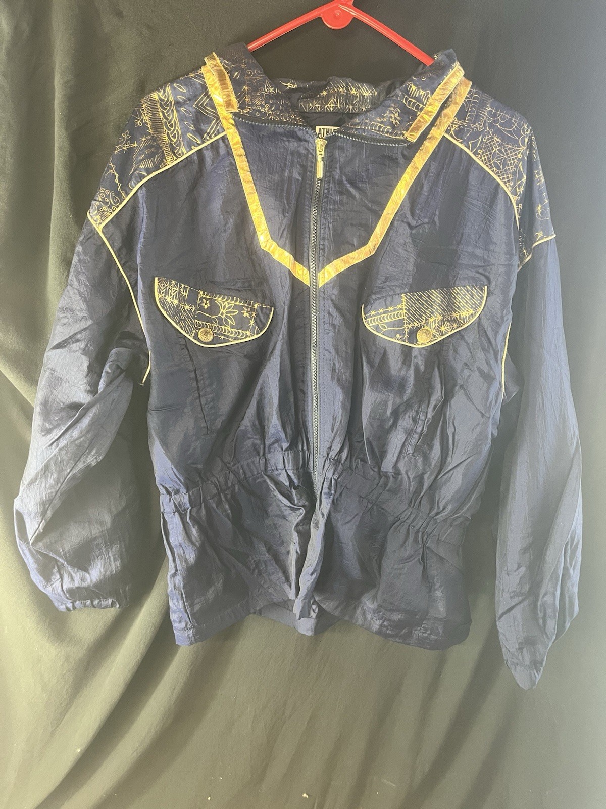 Athletech Vintage Navy/Blue/Gold Windbreaker Size L With Elastic Waist Line
