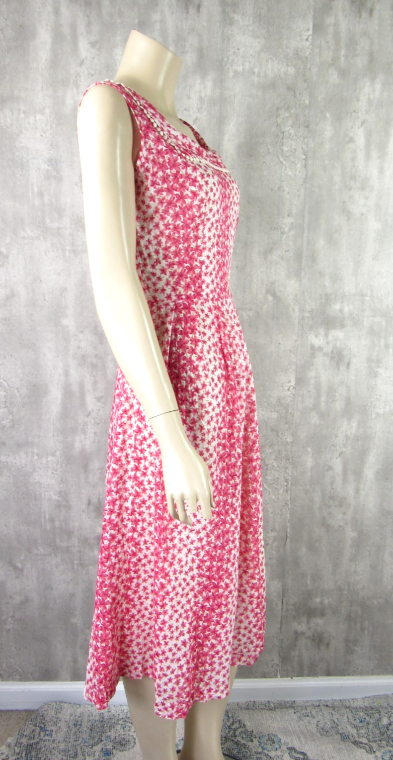 Vintage 40s 50s Dixie Lou Frock Sheer Cotton Floral Day Midi Dress MINT S/M