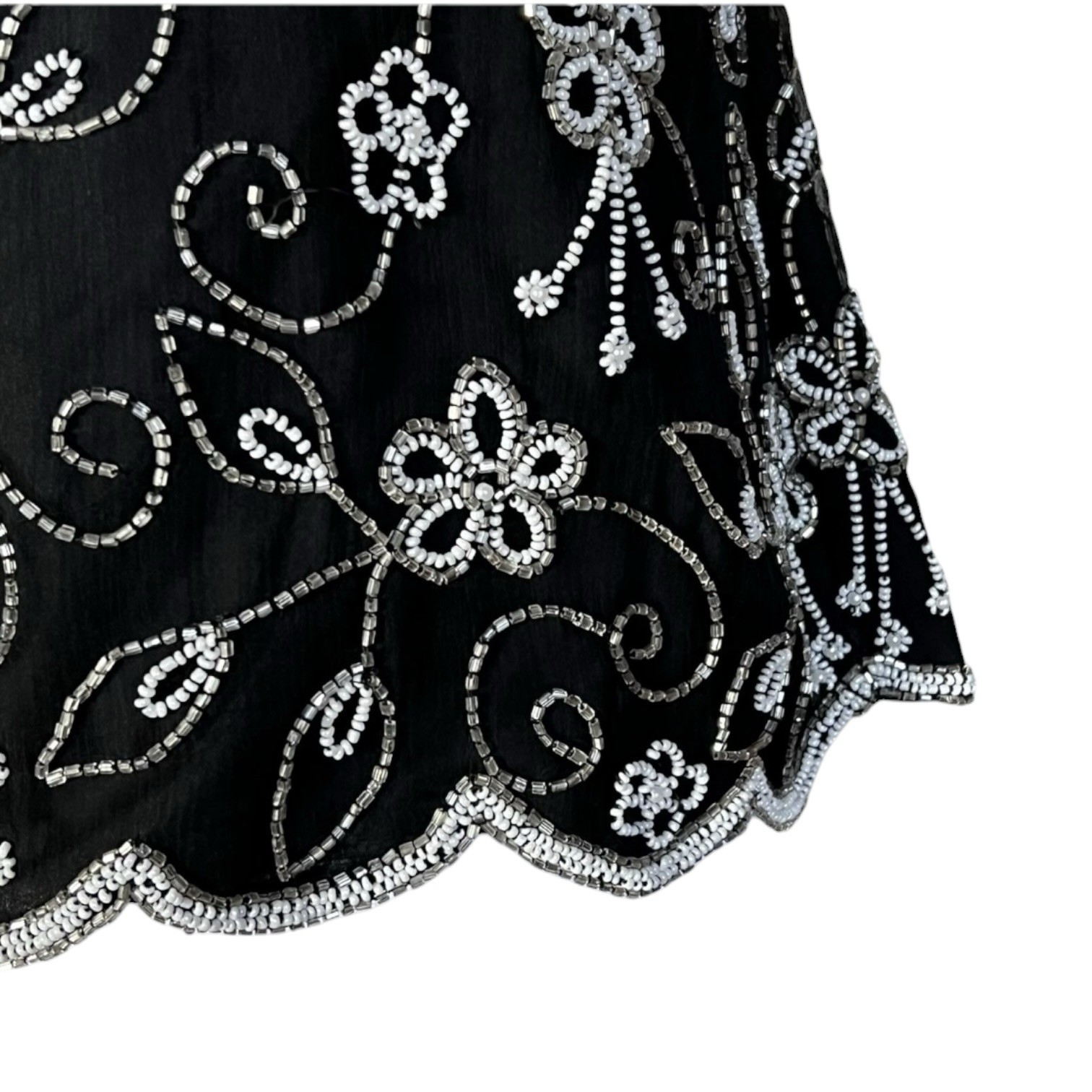 Vtg Laurence Kazar New York Evening Top Large Black Silver White Beaded Sequin