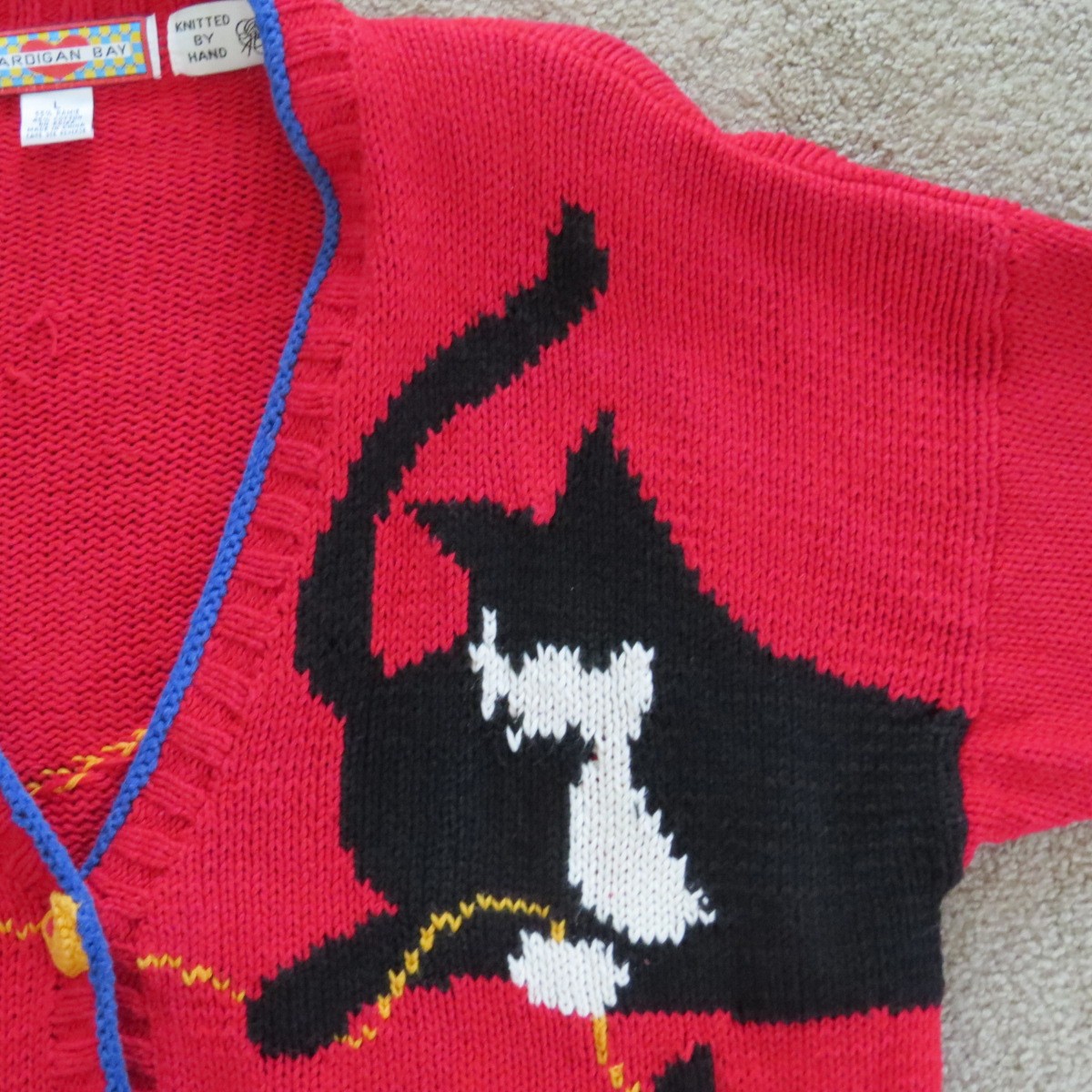 Vtg Cardigan Bay CATS & FISHBOWL Knitted Sweater Size L