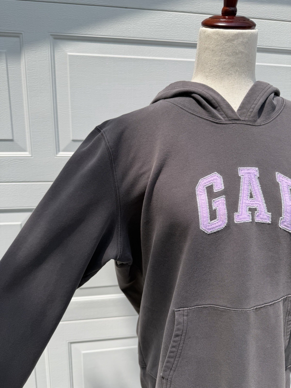 Vintage GAP Stretch Hoodie XXL Grey Lilac Purple Spell Out Logo Sweatshirt Y2K