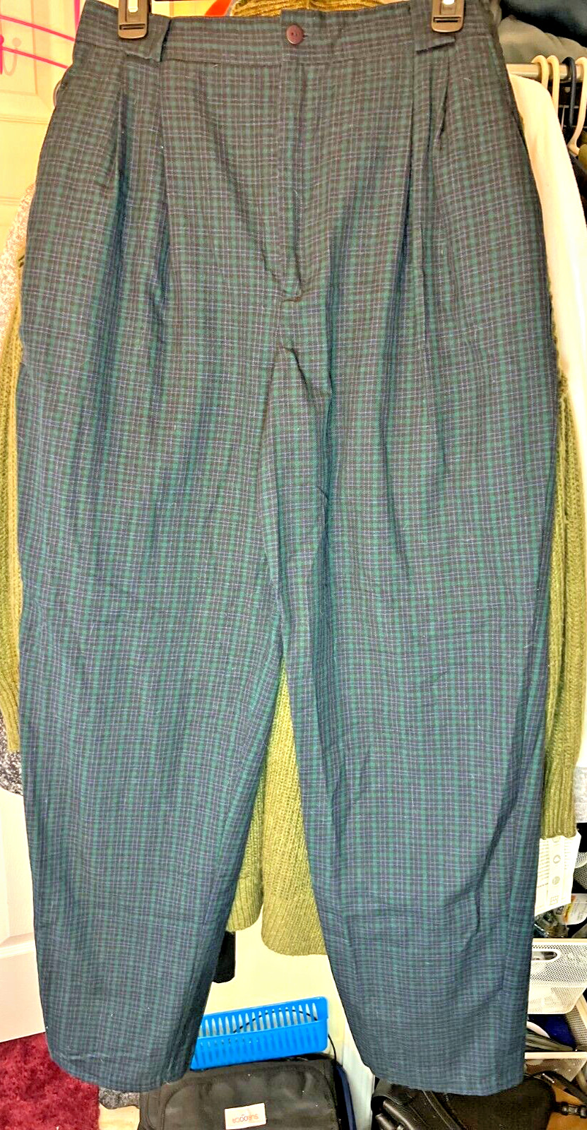 WP01-fundamental things VINTAGE90S Womens blue, green plaid, PANTS. 30×32. 12 T