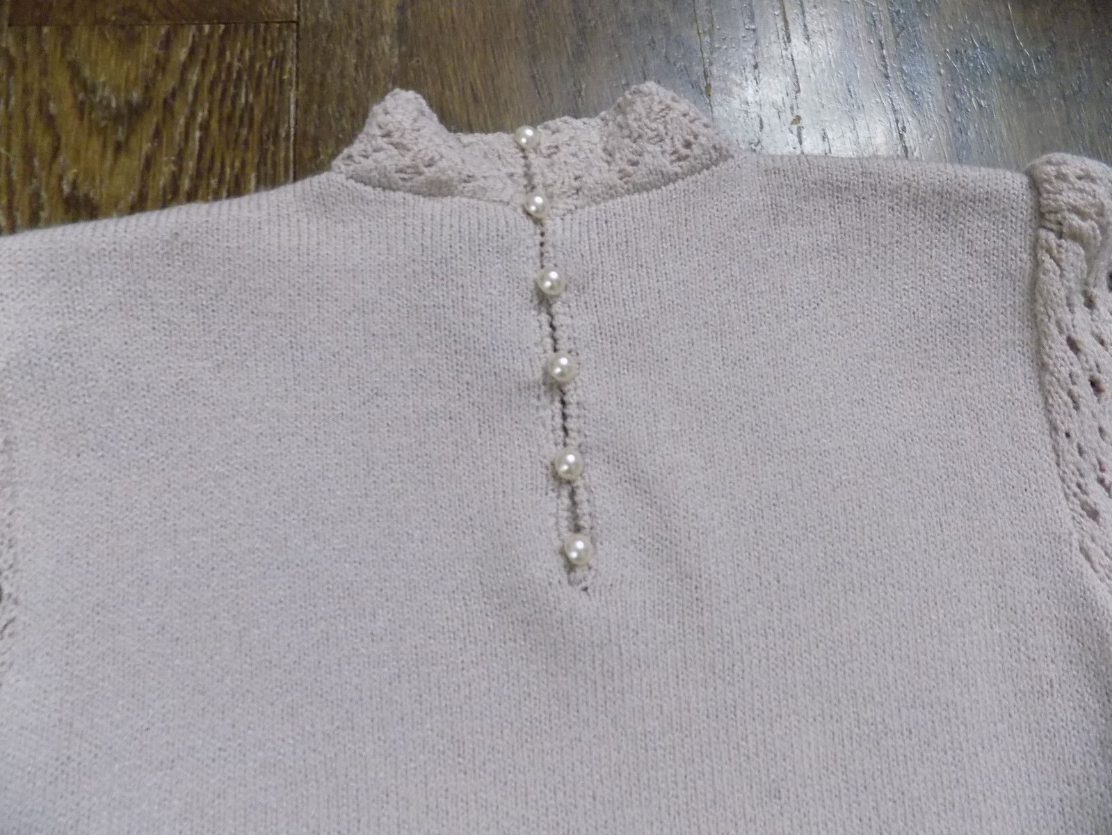 Vtg Dana Hogan Crochet Knit 2 pc Set Mock neck Sweater & 24″ W Skirt Lilac FAB!