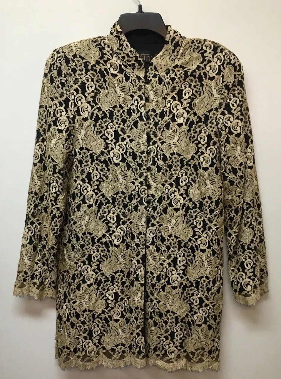 Vtg Liz Claiborne Night Evening Dressy Party 12 Jacket Black Gold Lace Overlay