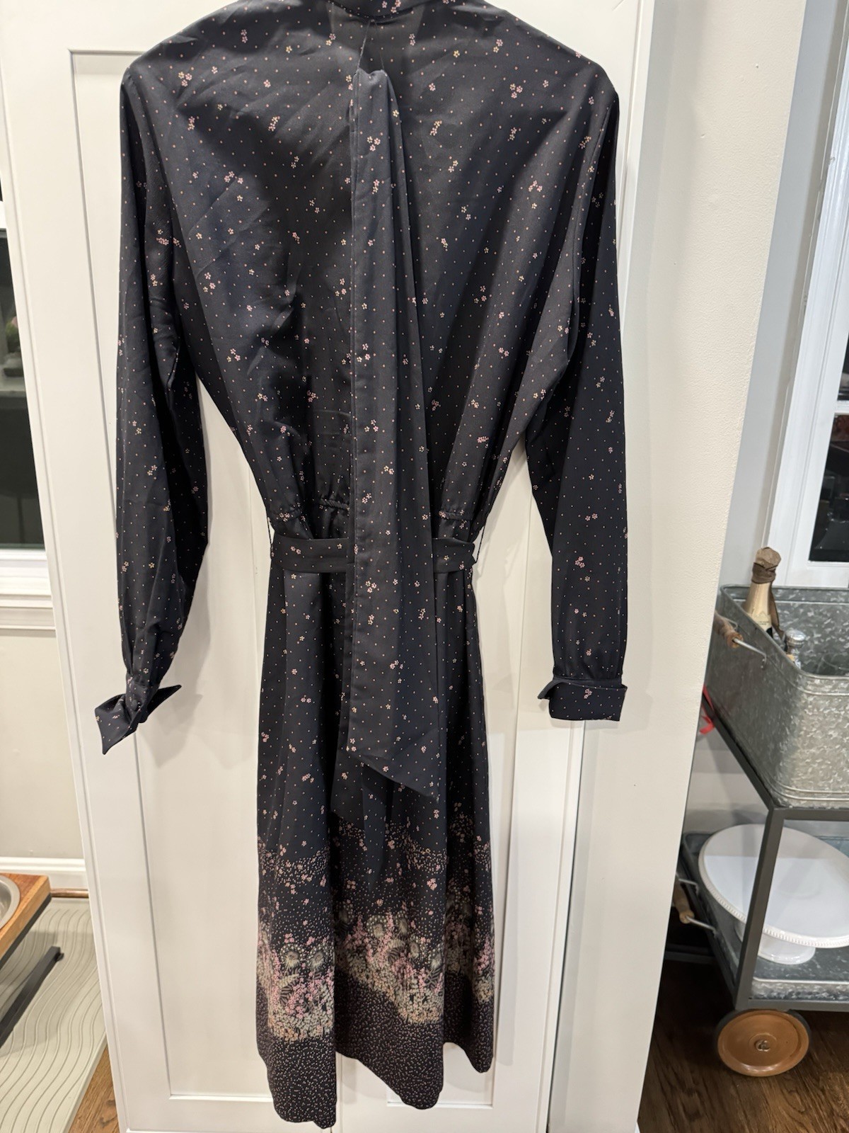 Vintage LANVIN Micro Floral Sheath Shirt Dress Size 14