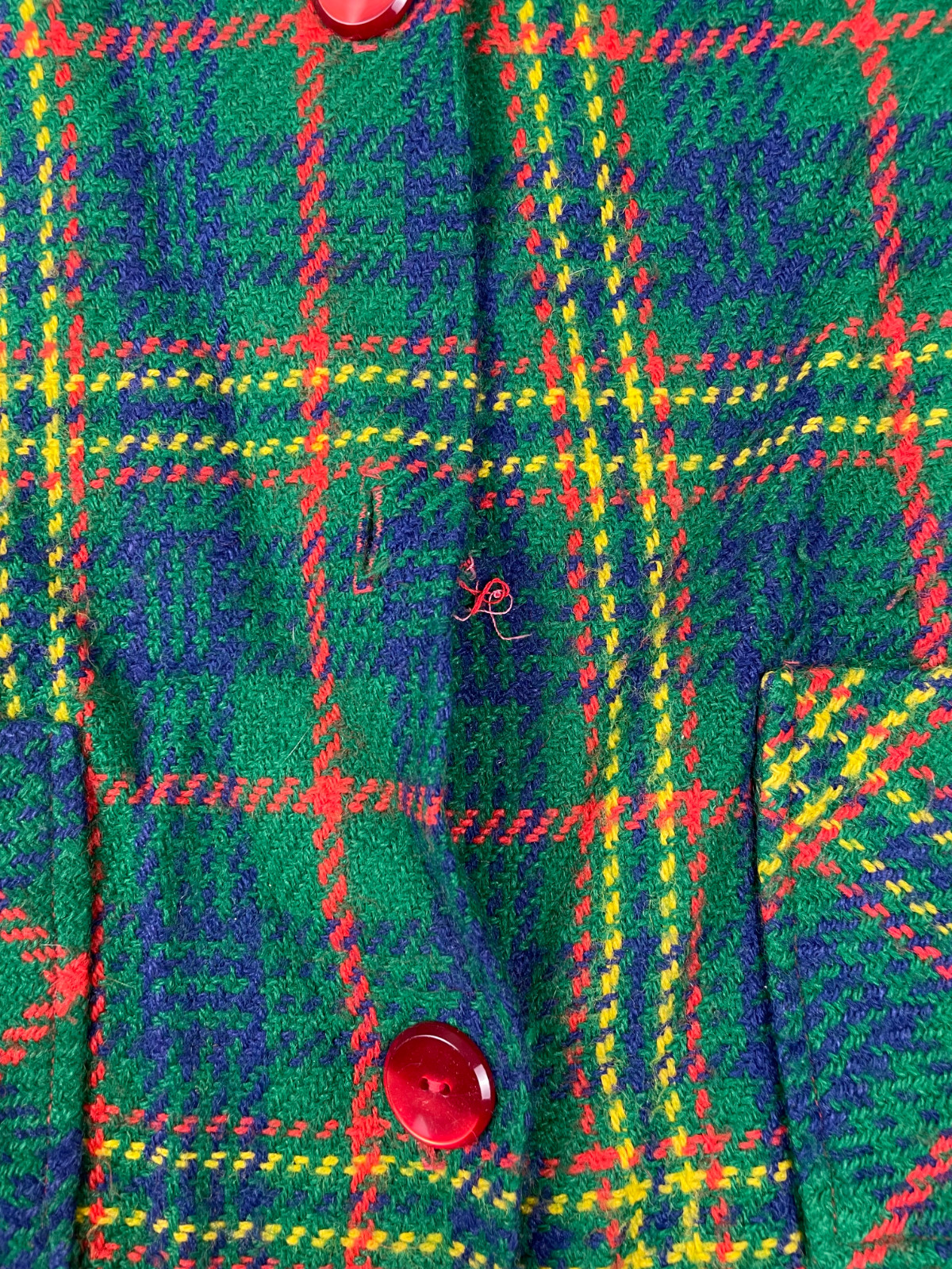 Vintage Cracker Barrel Jumper Mini Dress Womens Green Tartan Plaid Wool 50s 60s