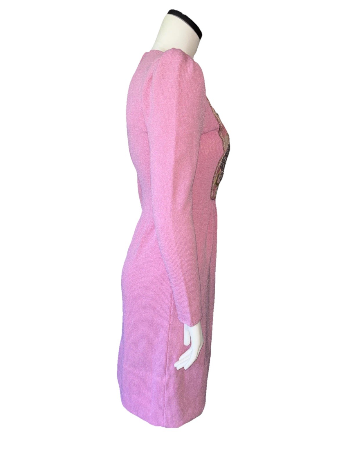 Pat Sandler for Wellmore Pink Dress Vtg. Knit Beaded Embellished Size 10 6 USA